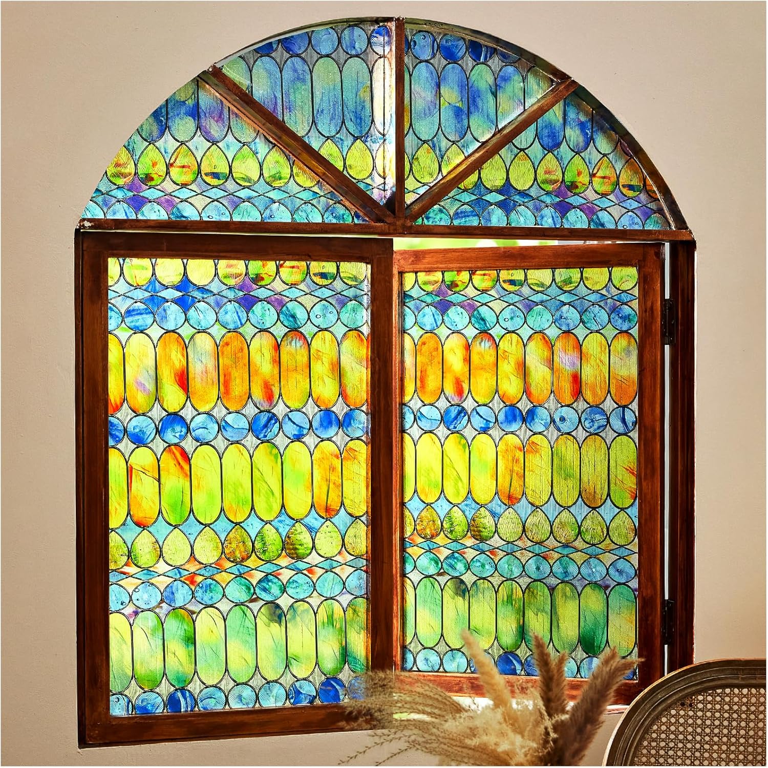 Película 3D de vidrieras para ventana Película de privacidad para ventana de arco iris, decoraciones coloridas para ventanas para el hogar, película