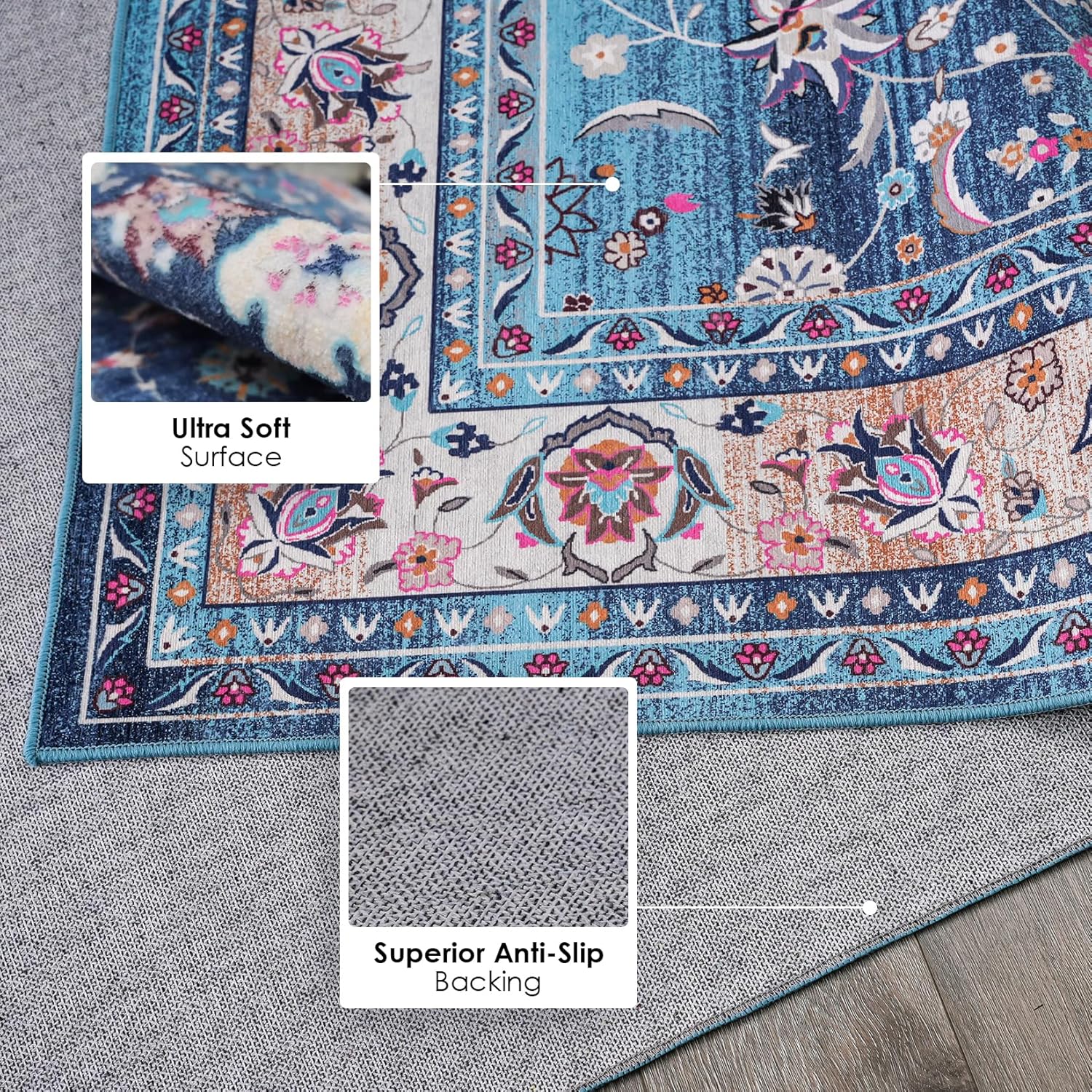 INGEROOM Alfombra vintage lavable a máquina para dormitorio, sala de estar, 5 x 7, alfombra bohemia suave y lavable a máquina para dormitorio, sala