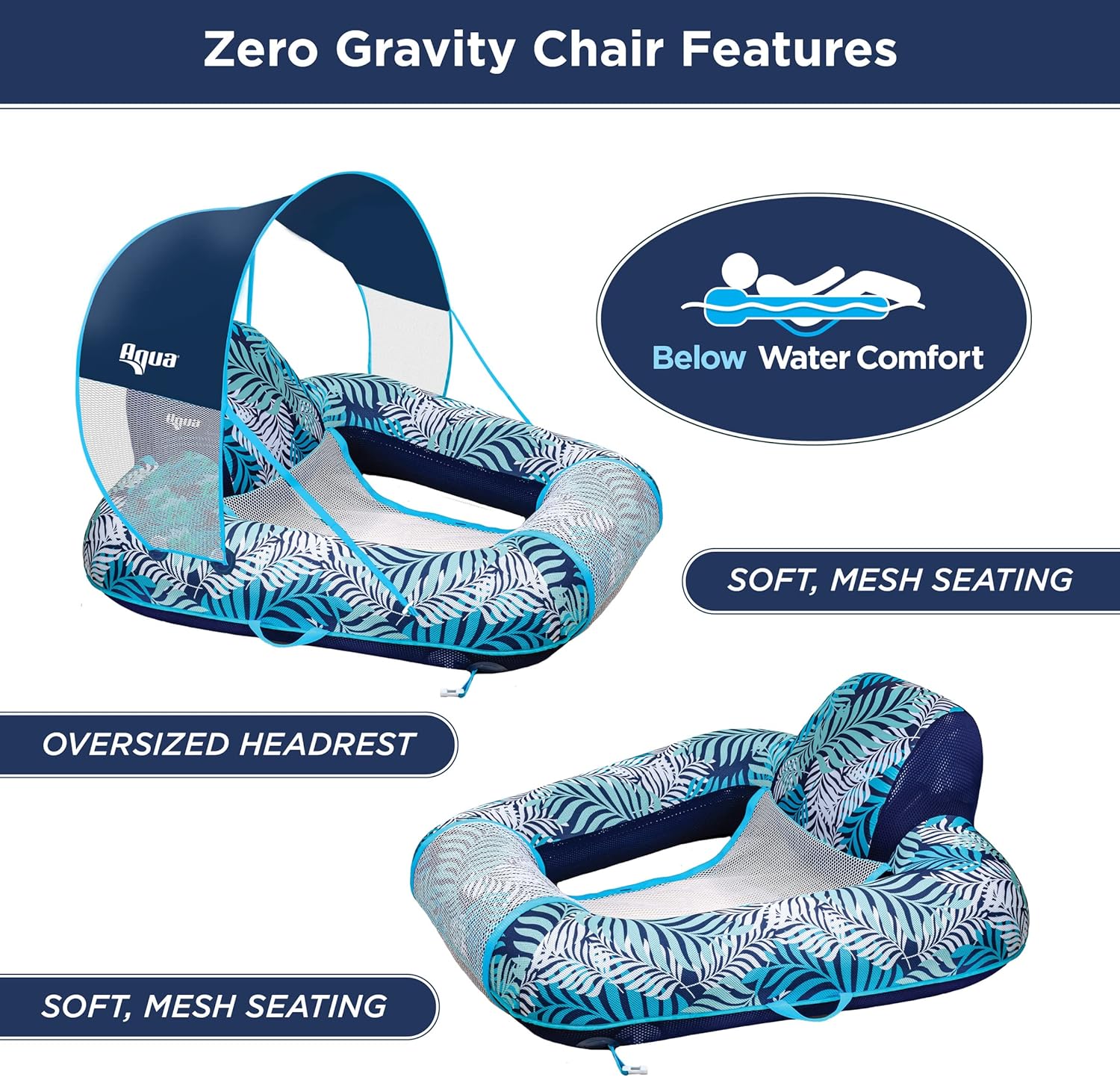 Aqua Campania Ultimate – Tumbona de piscina 2 en 1 con respaldo ajustable y carrito + nueva silla de piscina Aqua Zero Gravity Flotador con toldo