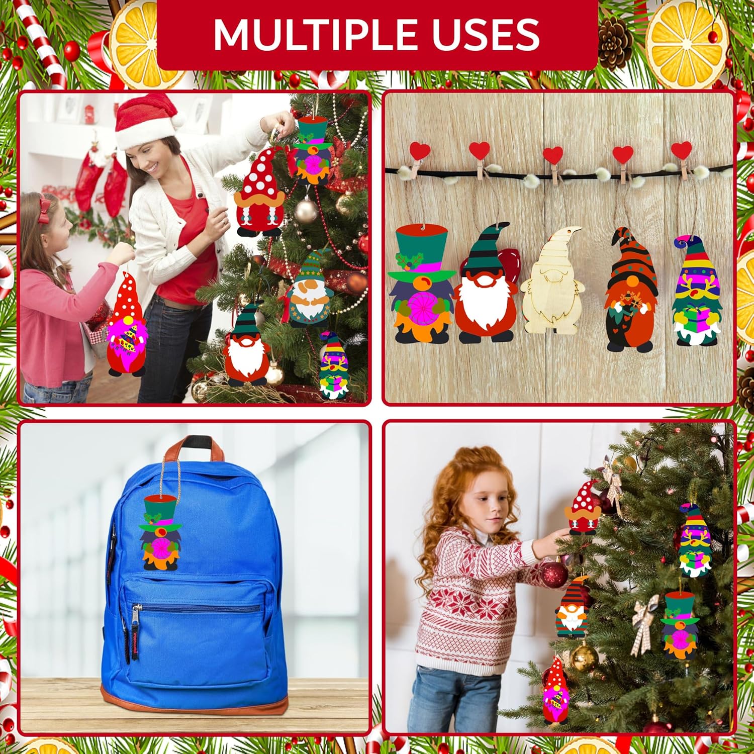 40 piezas de adornos de madera de Navidad, rebanadas de madera sin terminar para pintar con 8 estilos, adornos de madera de Navidad, manualidades,
