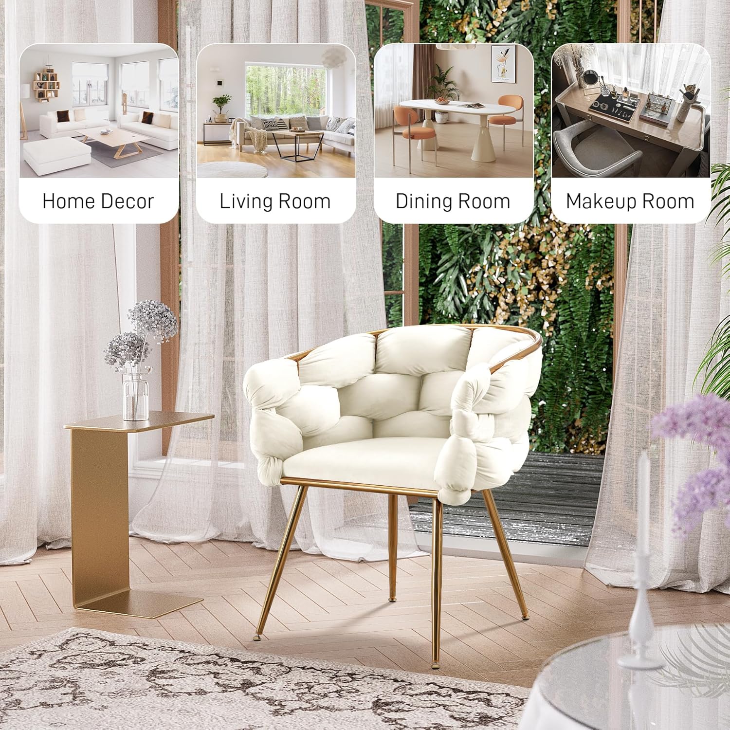 DAMAIFROM Juego de 2 sillones de terciopelo, moderna silla tapizada, silla de sala de estar con patas de metal dorado, silla decorativa con respaldo