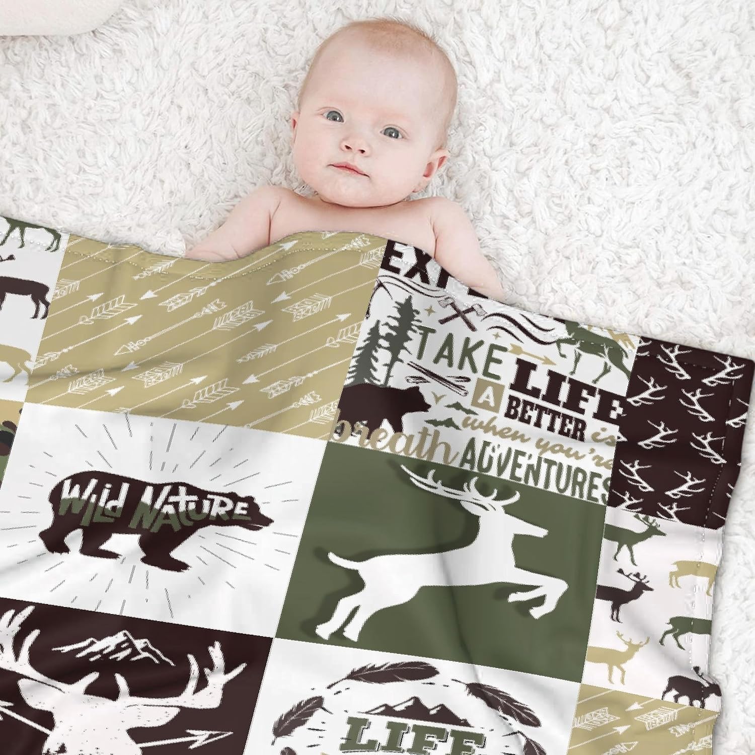 BUYYET Wild Adventure – Manta de franela de forro polar de animales del bosque, manta de regalo ligera y suave, bonita manta acogedora para cama,