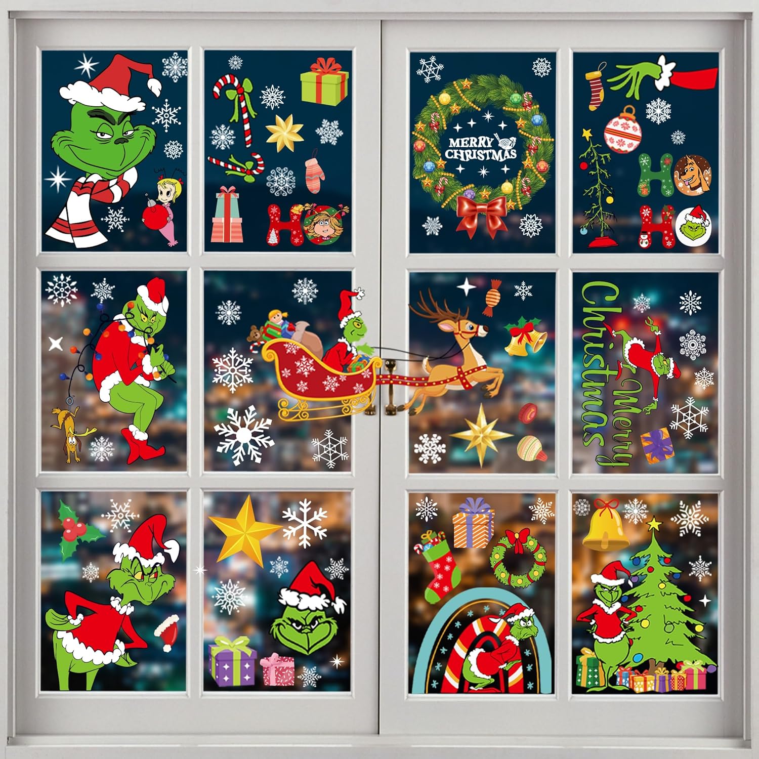 308 calcomanías de Navidad impermeables de doble cara para decoración de Navidad, copos de nieve, calcomanías de ventana para ventanas de vidrio,