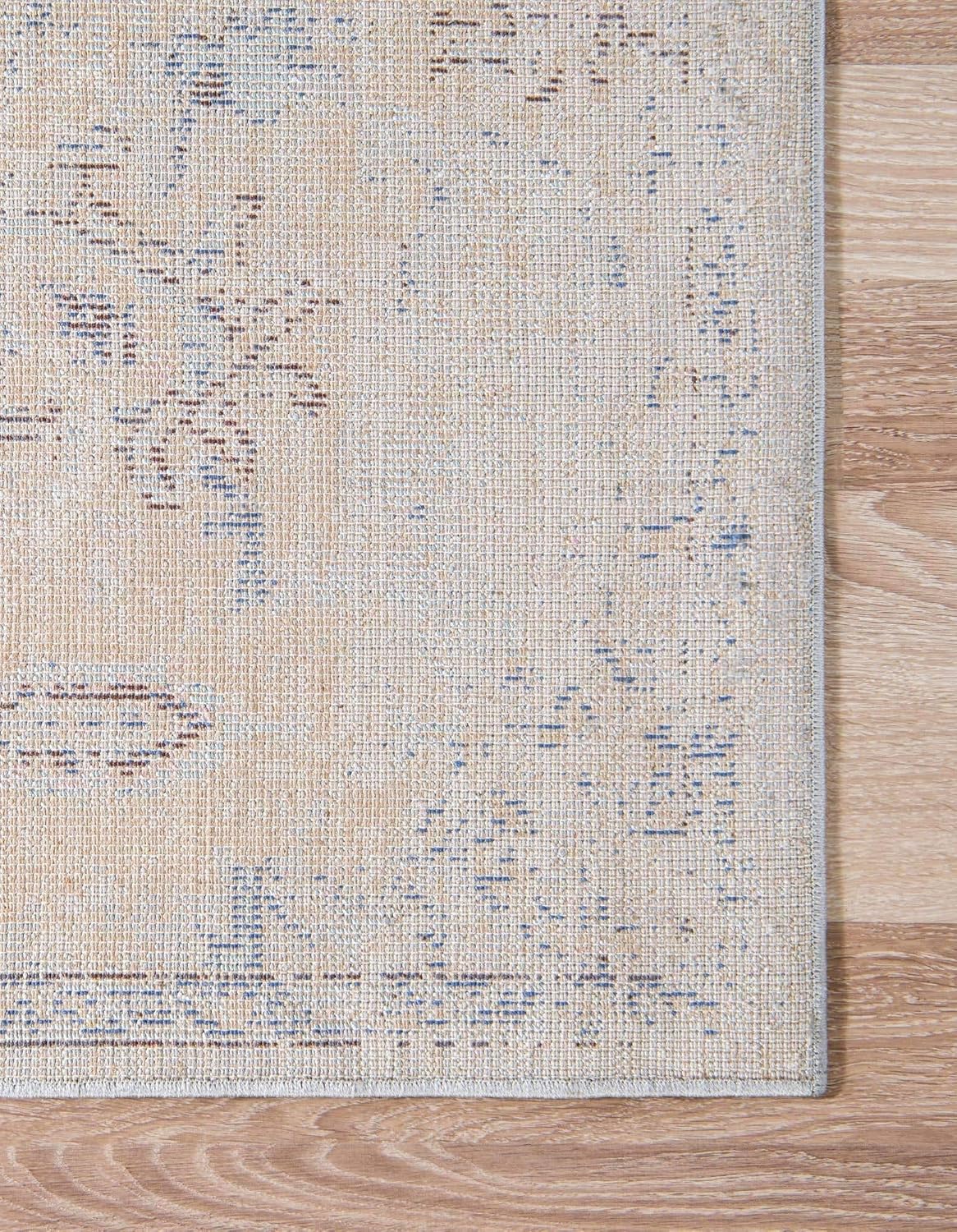 Unique Loom Augustus Collection Area Rug-Assisi, 7′ 0″ x 7′ 0″, Light BlueTan