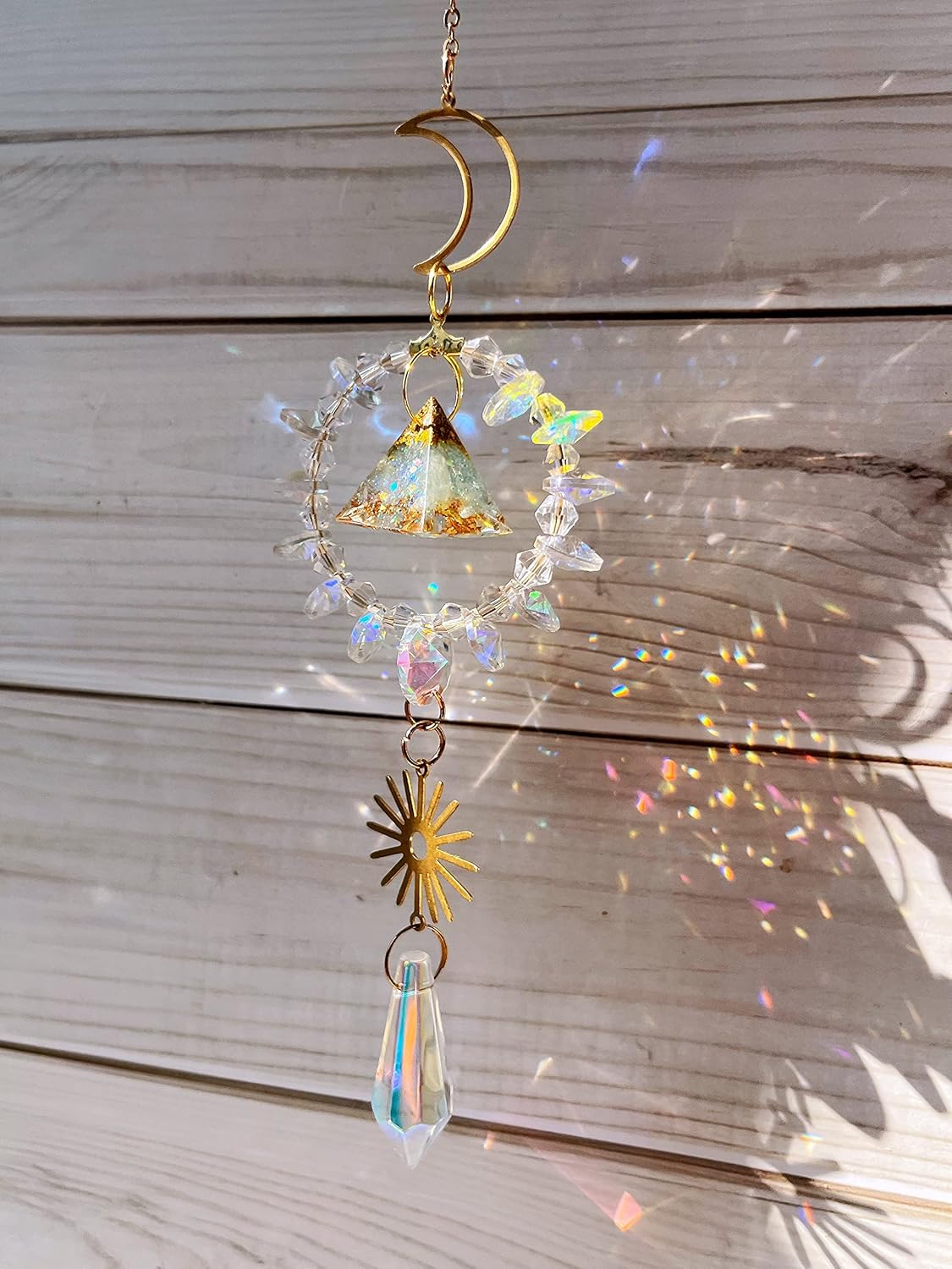 O’la Myth Atrapasoles de cristal colgante, fabricante de arco iris, pirámide de cristal de orgón, cristales de colores, prismas de vidrio para