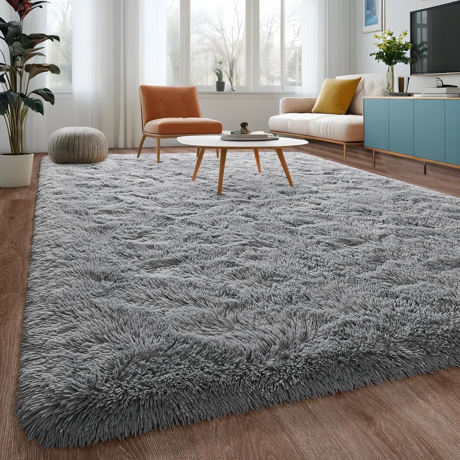 Jocovieh Alfombras grises suaves para dormitorio, alfombras esponjosas de 5 x 7 pies, alfombras modernas de felpa para sala de estar, habitación de