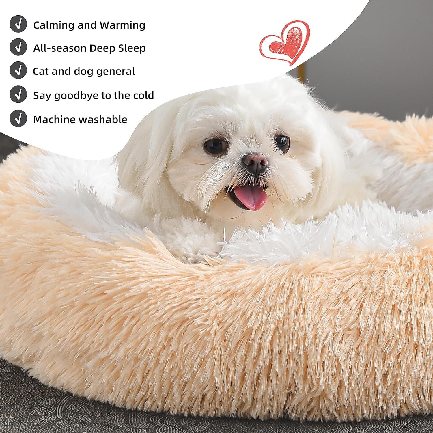 Something Different Cama calmante para perros y gatos, cama redonda suave y antiansiedad, cálida y acogedora cama acolchada de felpa de piel