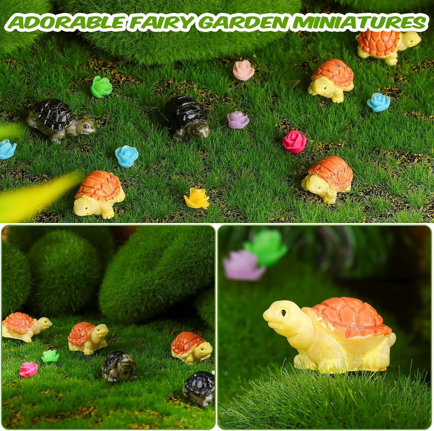 300 figuras miniatura de tortugas en miniatura para jardín, animales de jardín, accesorios de jardín, figuras de tortuga y flores, para bricolaje,