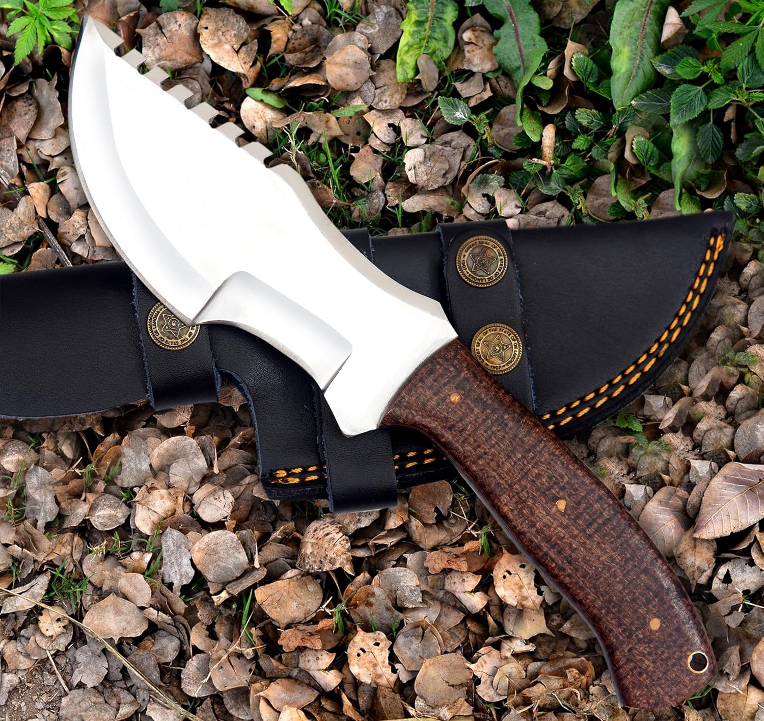 Cuchillo rastreador D2 hecho a mano con funda de transporte horizontal, hoja fija, supervivencia, táctica, espiga completa, caza, bushcraft,