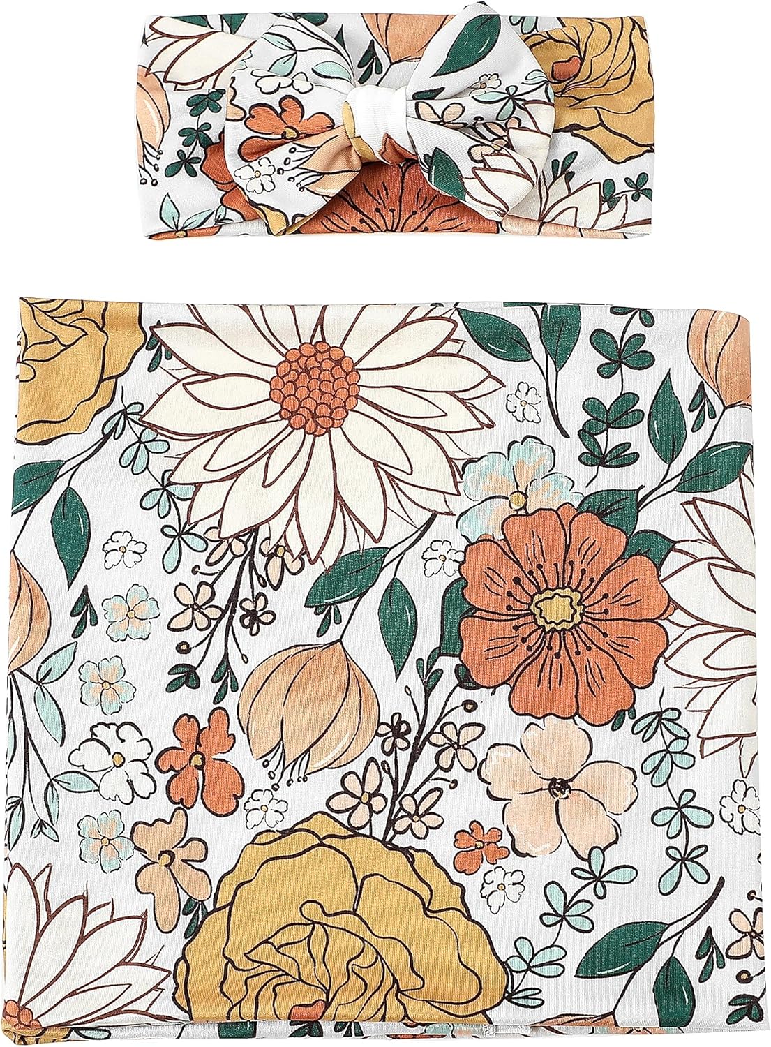 Galabloomer Conjunto de diadema para recién nacido, manta para recién nacido, diseño de flores