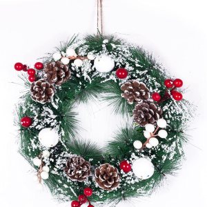 Corona de decoración de Navidad para puerta delantera, colgante de pared, bola de nieve, bayas rojas, piña, cono, adorno para fiesta de Navidad, Corona de decoración de Navidad para puerta delantera, colgante de pared, bola de nieve, bayas rojas, piña, cono, adorno para fiesta de Navidad,
