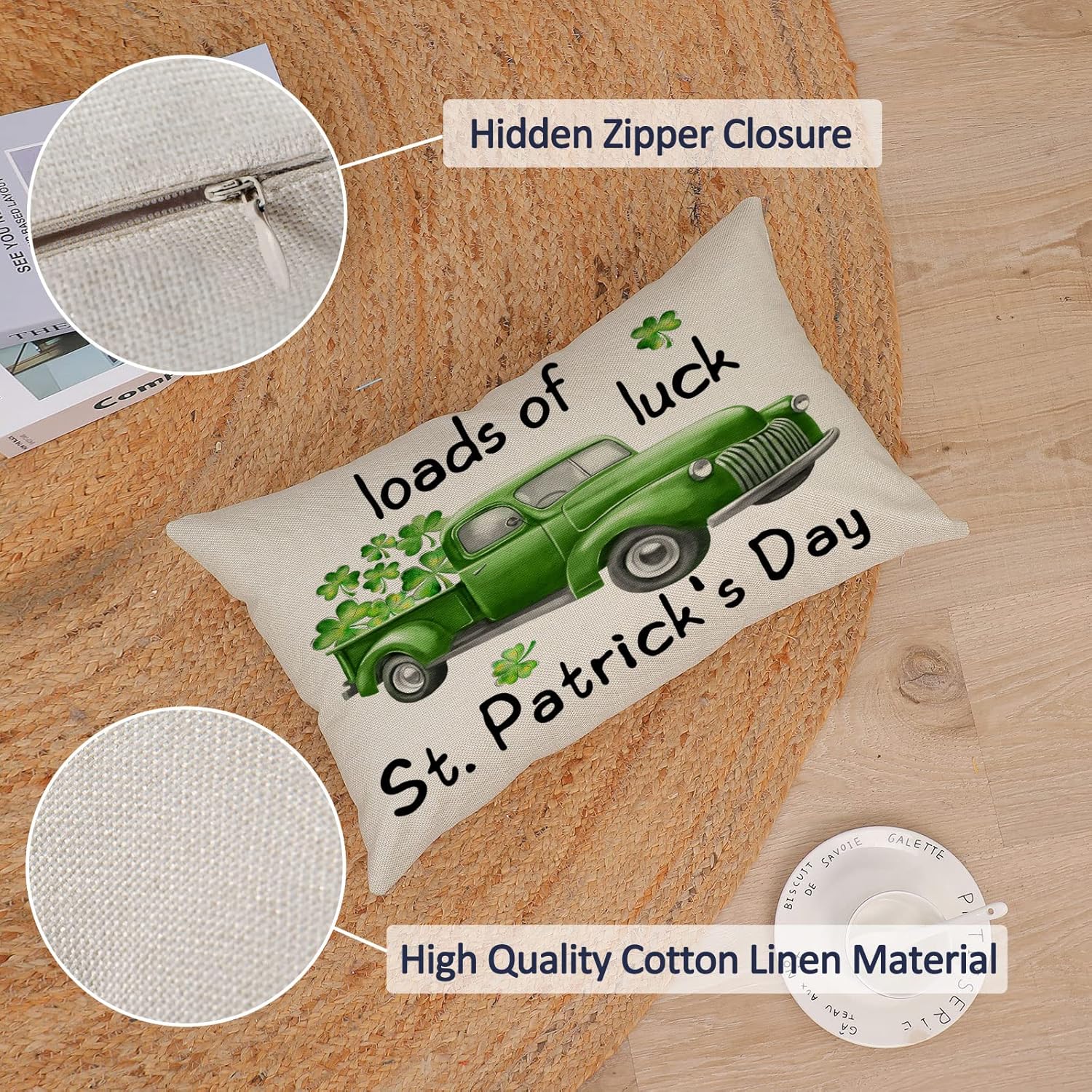 Juego de 4 fundas de almohada del Día de San Patricio de 12 x 20 pulgadas, fundas de almohada del Día de San Patricio, trébol verde, trébol de la