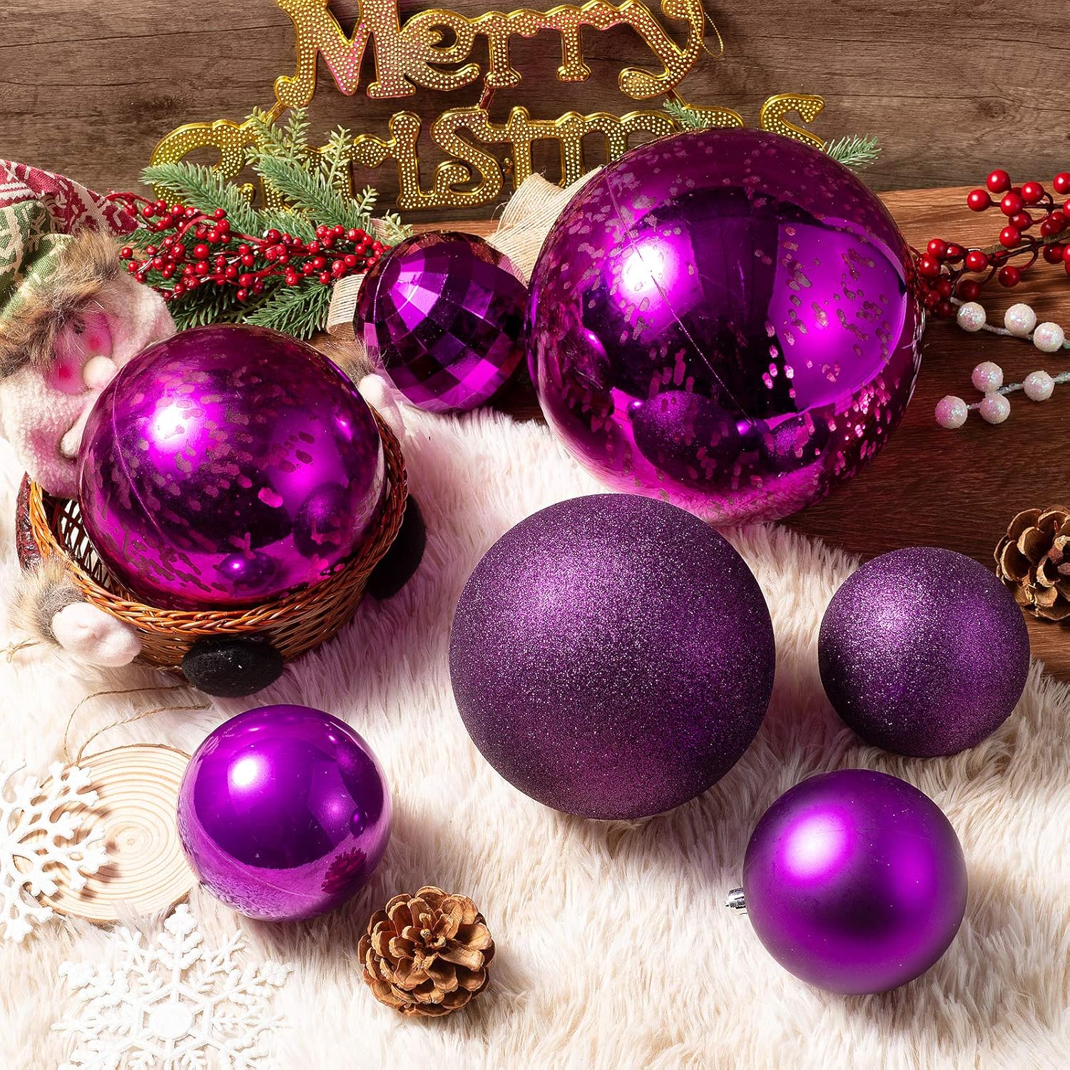 Sunshine – Adornos de bola de Navidad brillantes, adornos gigantes para árbol de Navidad, decoraciones para vacaciones, juego de bolas de mercurio