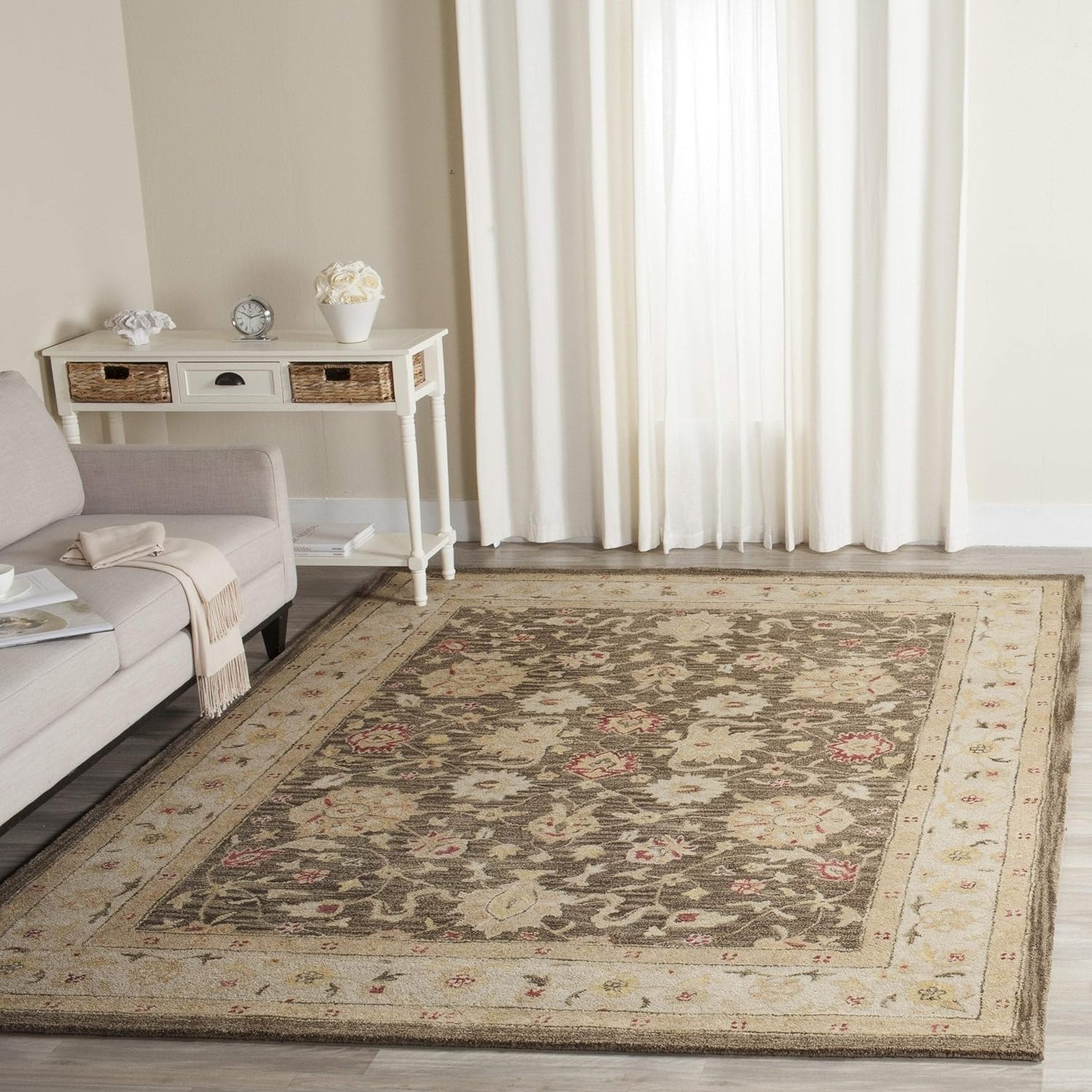SAFAVIEH Antiquity Collection AT853A – Alfombra de lana tradicional oriental de primera calidad, 6 x 9 pies, color gris olivabeige