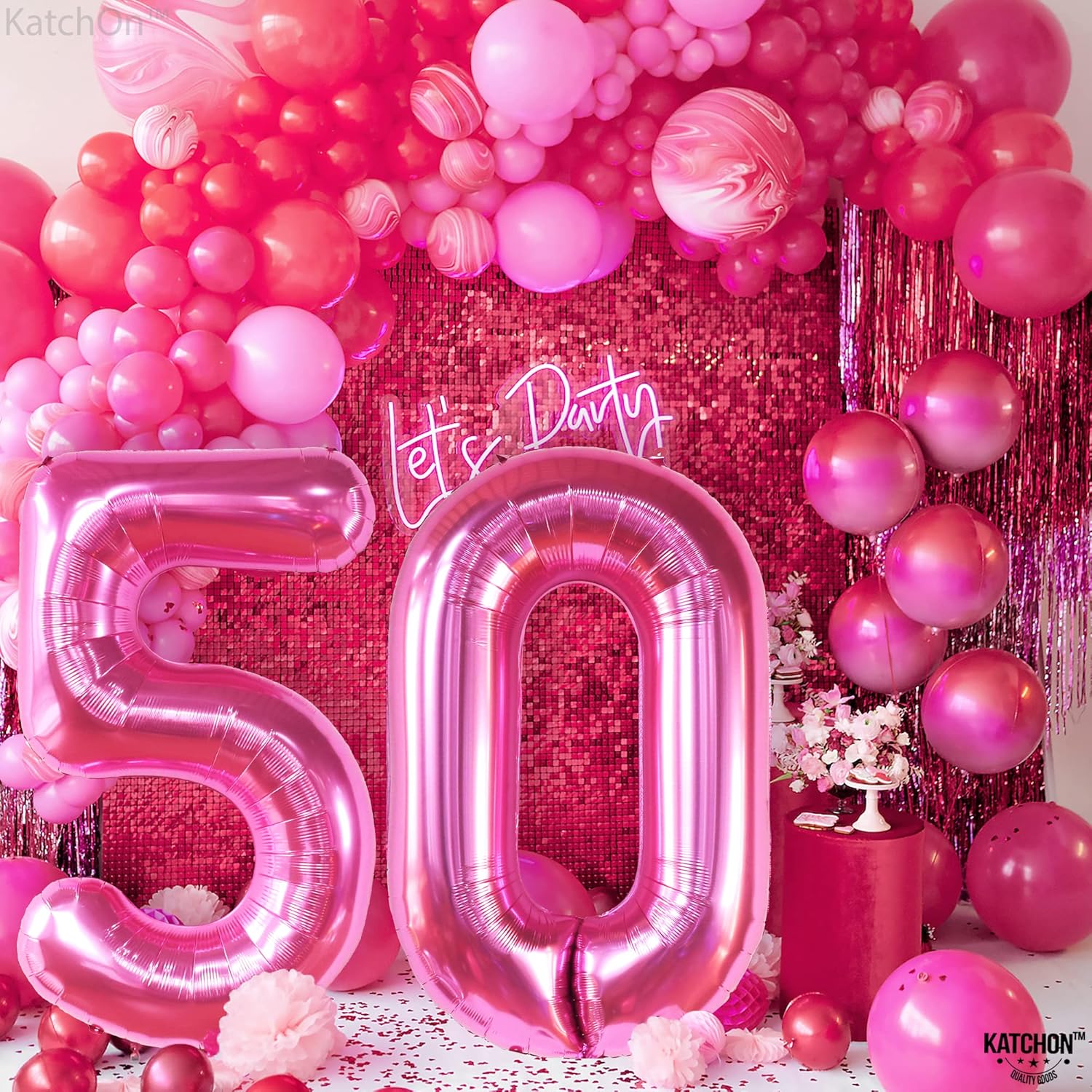 KatchOn, Globo rosa intenso del número 50, 40 pulgadas, globo rosa intenso de cumpleaños 50, decoraciones de cumpleaños 50 para mujer, globo rosa