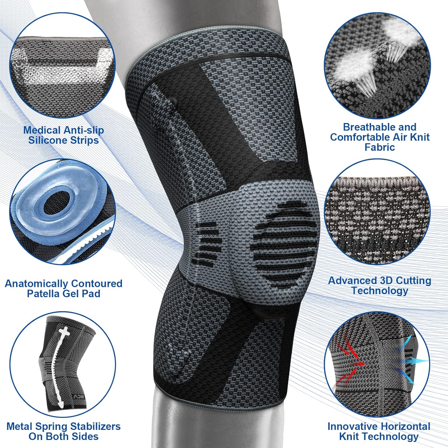 NEENCA Rodillera profesional para aliviar el dolor, rodillera médica de compresión, soporte de rodilla con tecnología de punto horizontal para