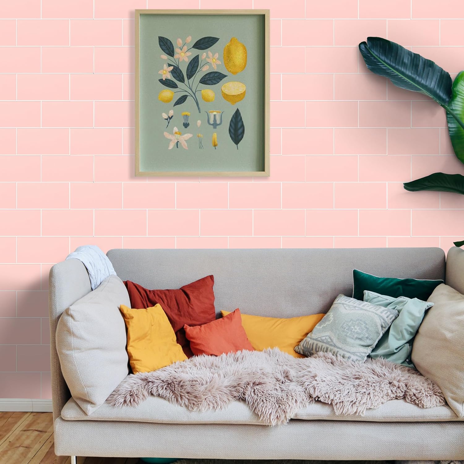 10 hojas de azulejos en muro con adhesivo enmarcado en azulejos de pared para cocina, baño, chimenea, caravanas y más (11.9 x 12.2 pulgadas, rosa