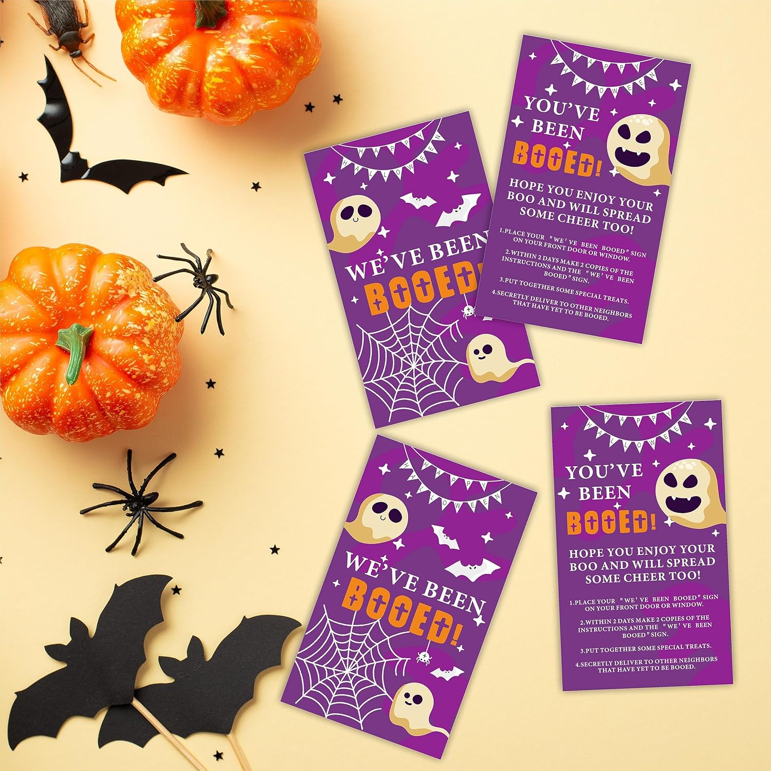 JCVUK Tarjetas de juego de propagación de Halloween, Has sido abucheado! Hemos sido abucheados! 50 tarjetas de juego para difundir alegría para