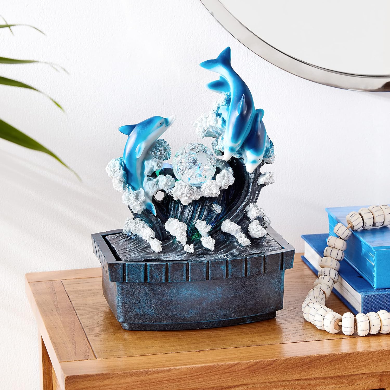 OK Lighting Fuente de mesa Dolphin de 11.50″ de alto, azul