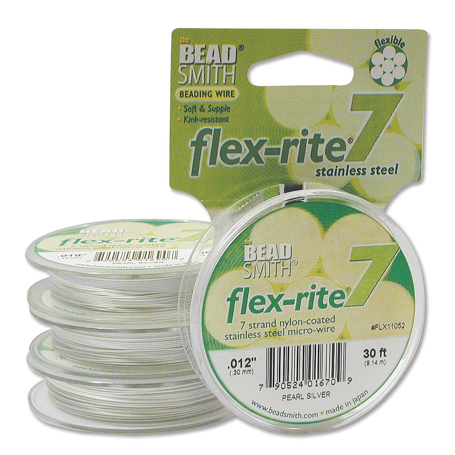 The Beadsmith Flex-Rite 7 hebras de nailon recubierto de nailon, alambre de cuentas de acero inoxidable, suministro de fabricación de joyas (0.012
