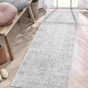 LIVEBOX Alfombra de pasillo lavable de 2 x 6 pies, alfombra de cocina bohemia larga para entrada, alfombra gris vintage de pelo bajo para LIVEBOX Alfombra de pasillo lavable de 2 x 6 pies, alfombra de cocina bohemia larga para entrada, alfombra gris vintage de pelo bajo para