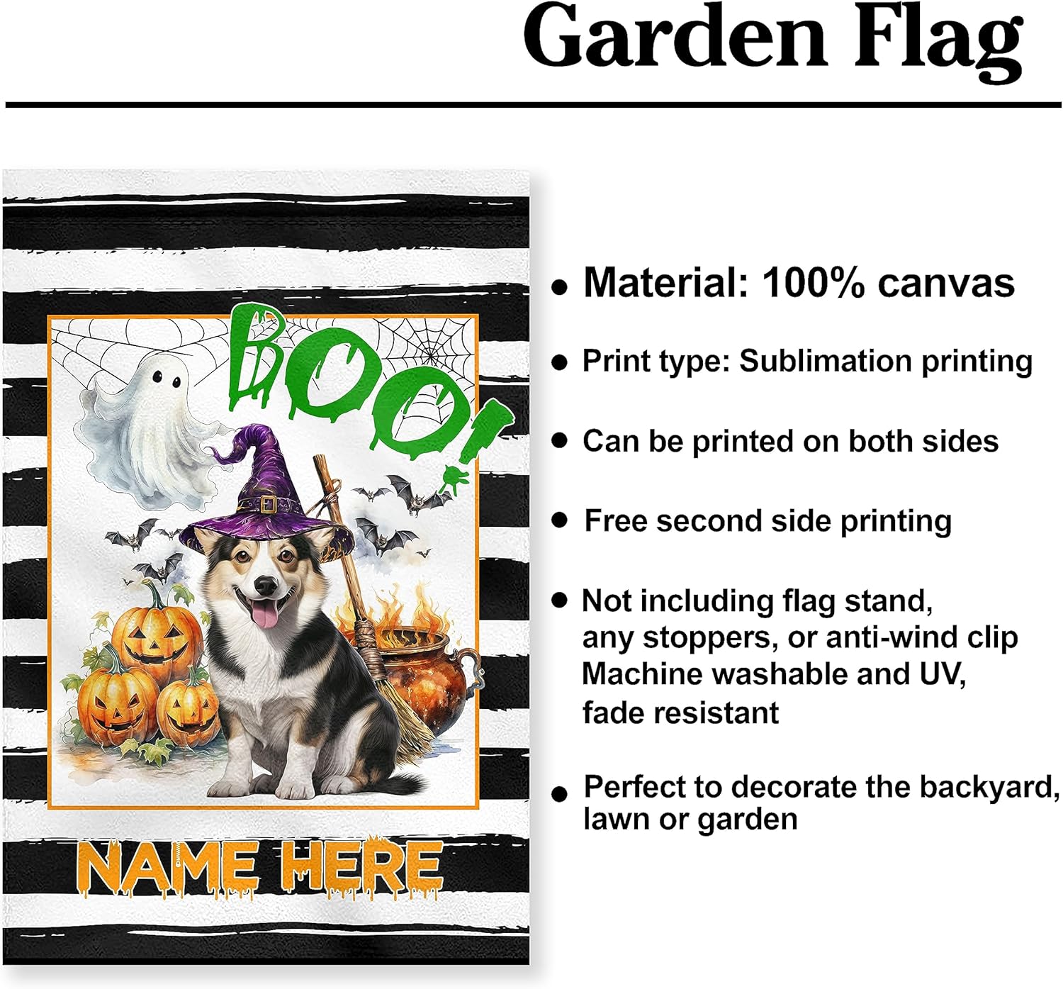 Banderas de jardín de Halloween para exteriores, regalo personalizado de Pembroke Corgi galés, regalo para amantes de los perros, bandera de