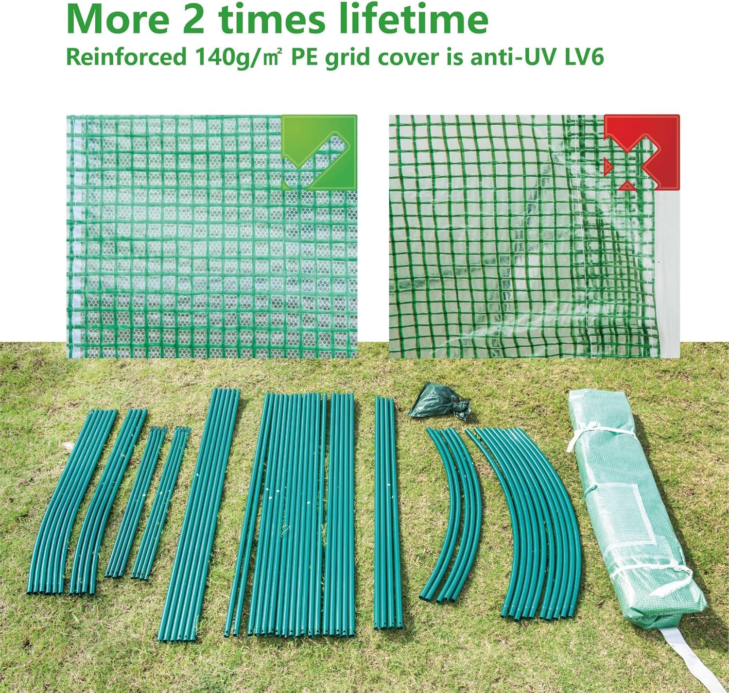 Invernadero para exteriores de 12 x 7 x 7 pies con puerta mosquitera, exterior resistente, para plantas de jardín, protección UV, termostática,