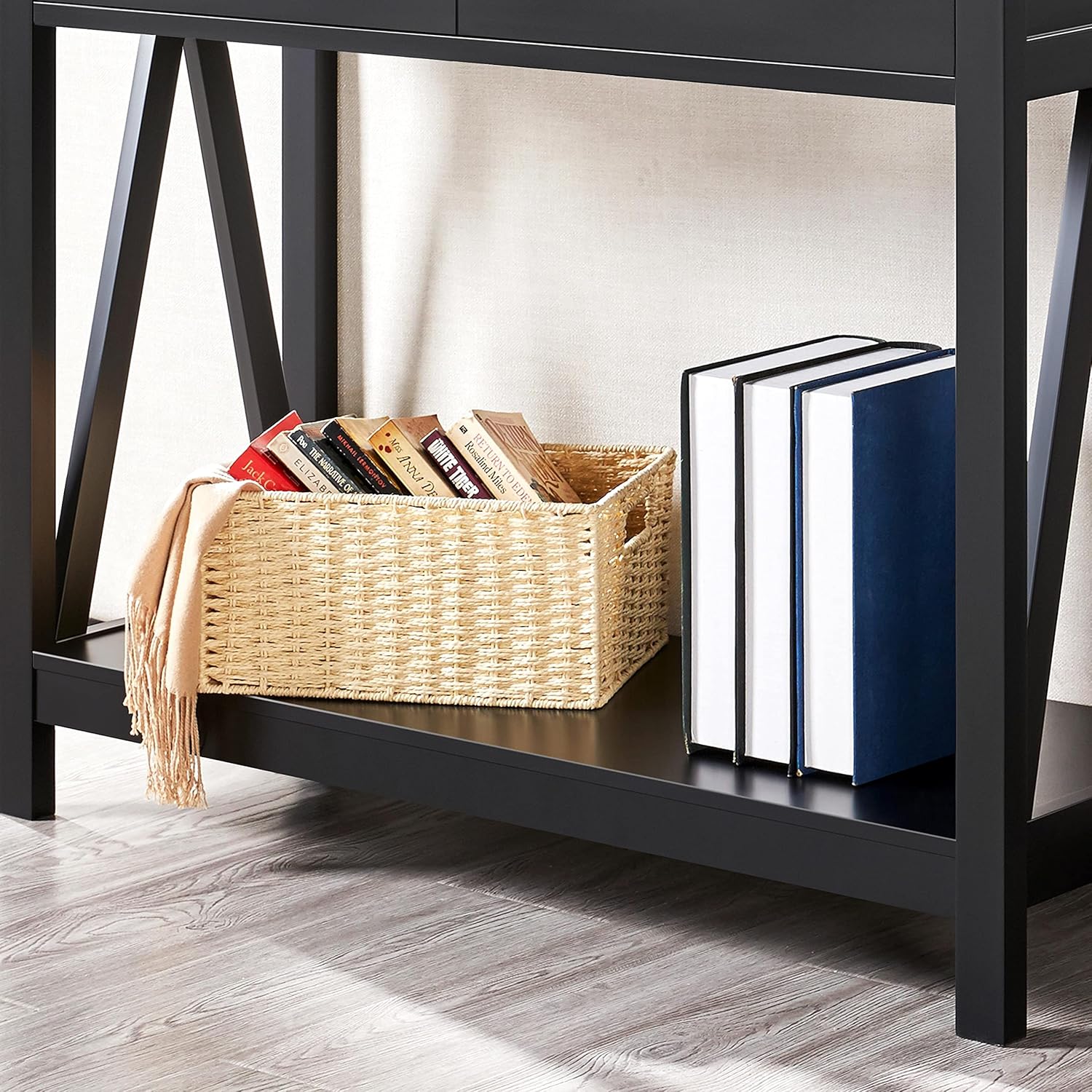 Yaheetech Mesa consola con cajón, mesa de entrada de madera con estantes de almacenamiento, mesa de sofá estrecha larga para sala de estar, entrada,