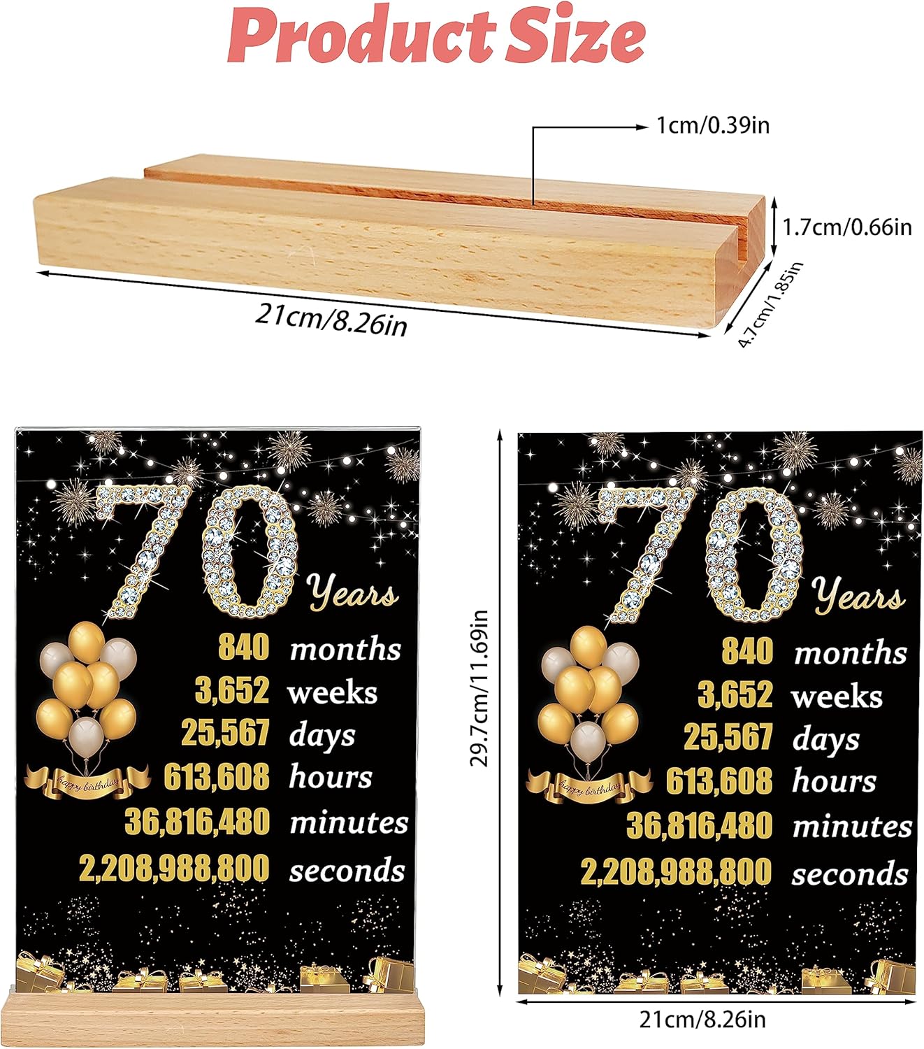 ArtAubrey Regalo de cumpleaños número 70 para mujeres y hombres, suministros de fiesta de 1953 de doble cara, tema de 1953, póster acrílico dorado