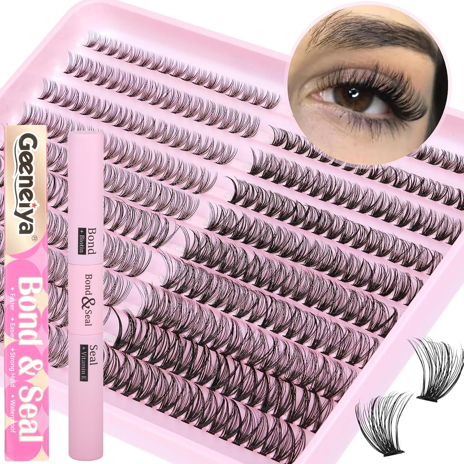 Kit de extensiones de pestañas esponjosas de visón, pestañas postizas largas rizadas en D, pestañas que parecen extensiones de Geeneiya
