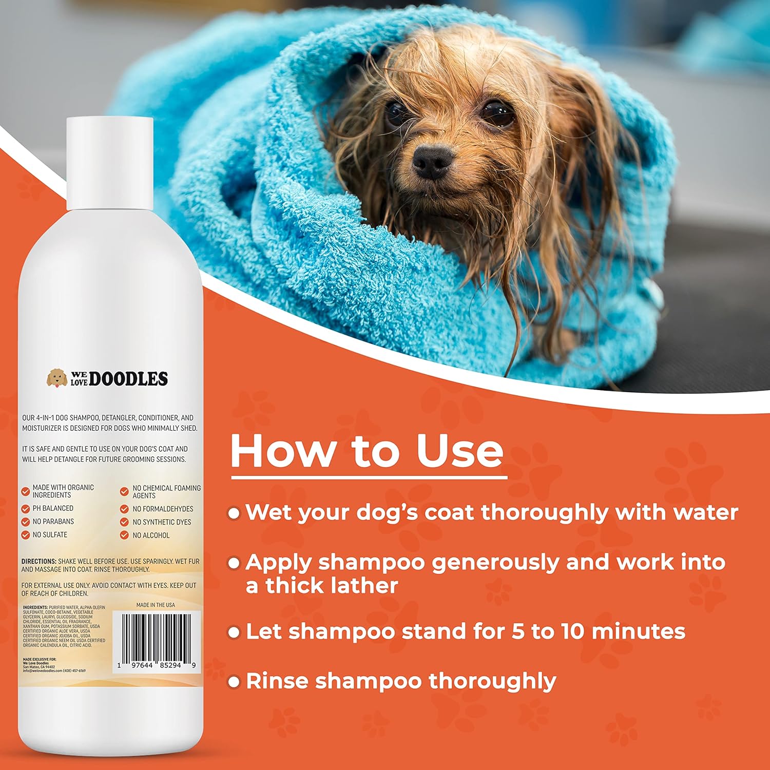 USDA – Champú orgánico para perros, acondicionador y desenredante – El mejor champú para Goldendoodles, caniches y garabatos – Champú para mascotas