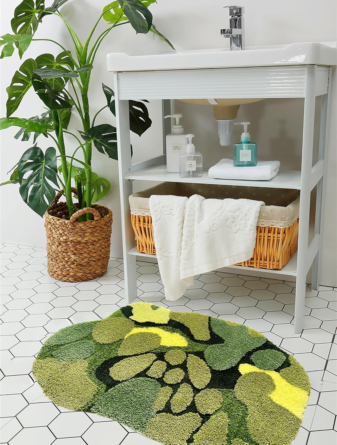 LEVINIS Alfombras de baño con diseño de musgo, suaves, absorbentes, para interiores, antideslizantes, peludas, lavables a máquina, estilo bohemio,