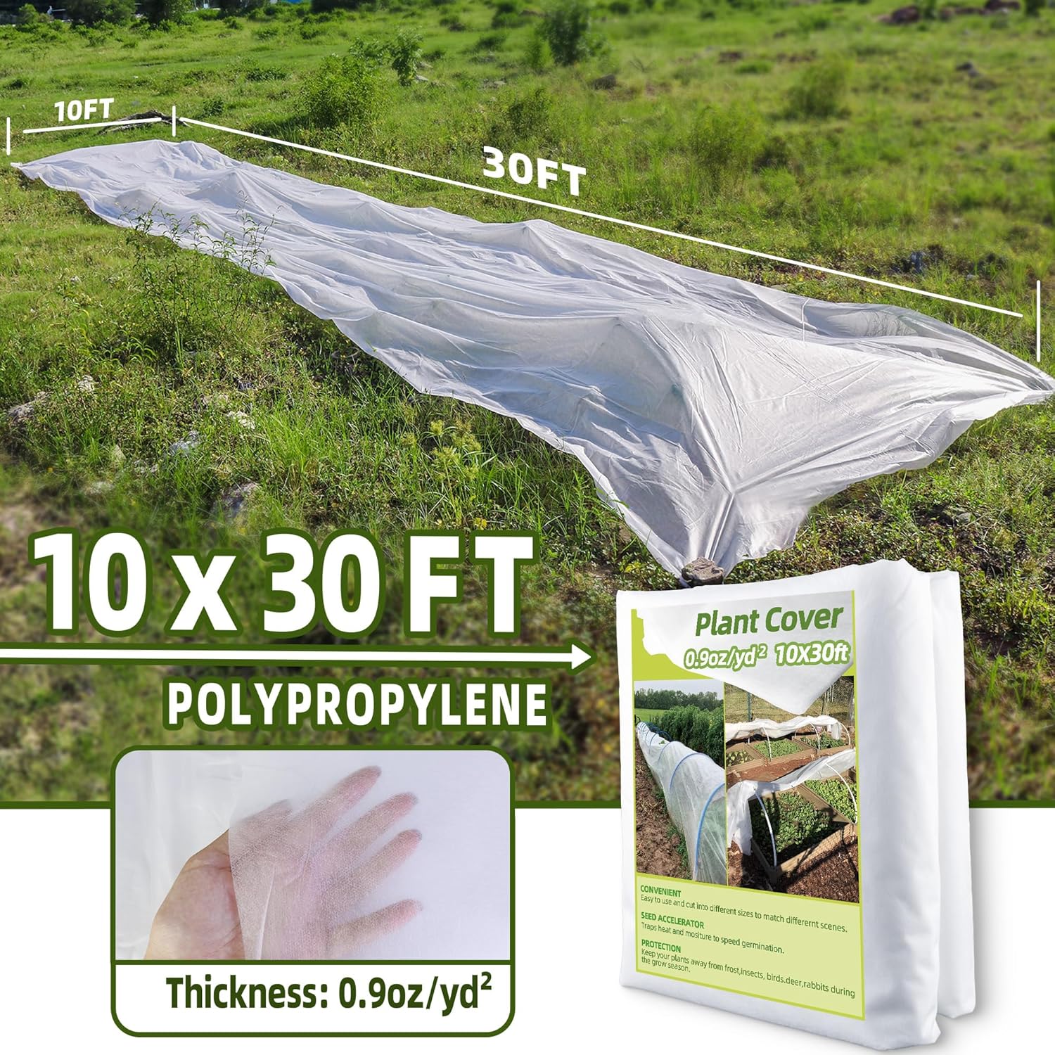 Cubiertas para plantas, protección contra congelación, 10 x 30 pies, manta de tela flotante para protección de invierno, 0.9 ozyd