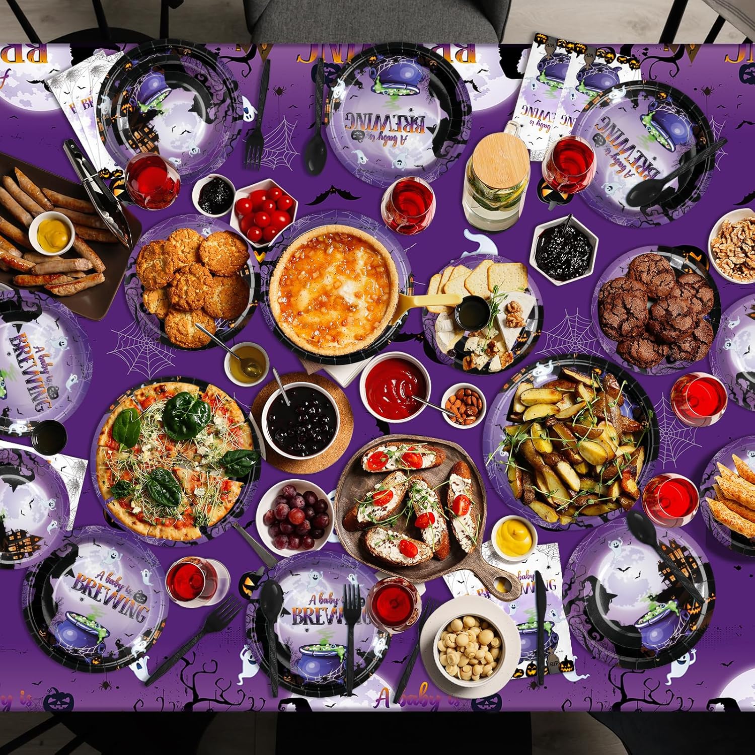 Decoraciones de fiesta de baby shower de Halloween, platos y servilletas de baby shower, mantel desechable, platos de papel, servilletas, vasos,