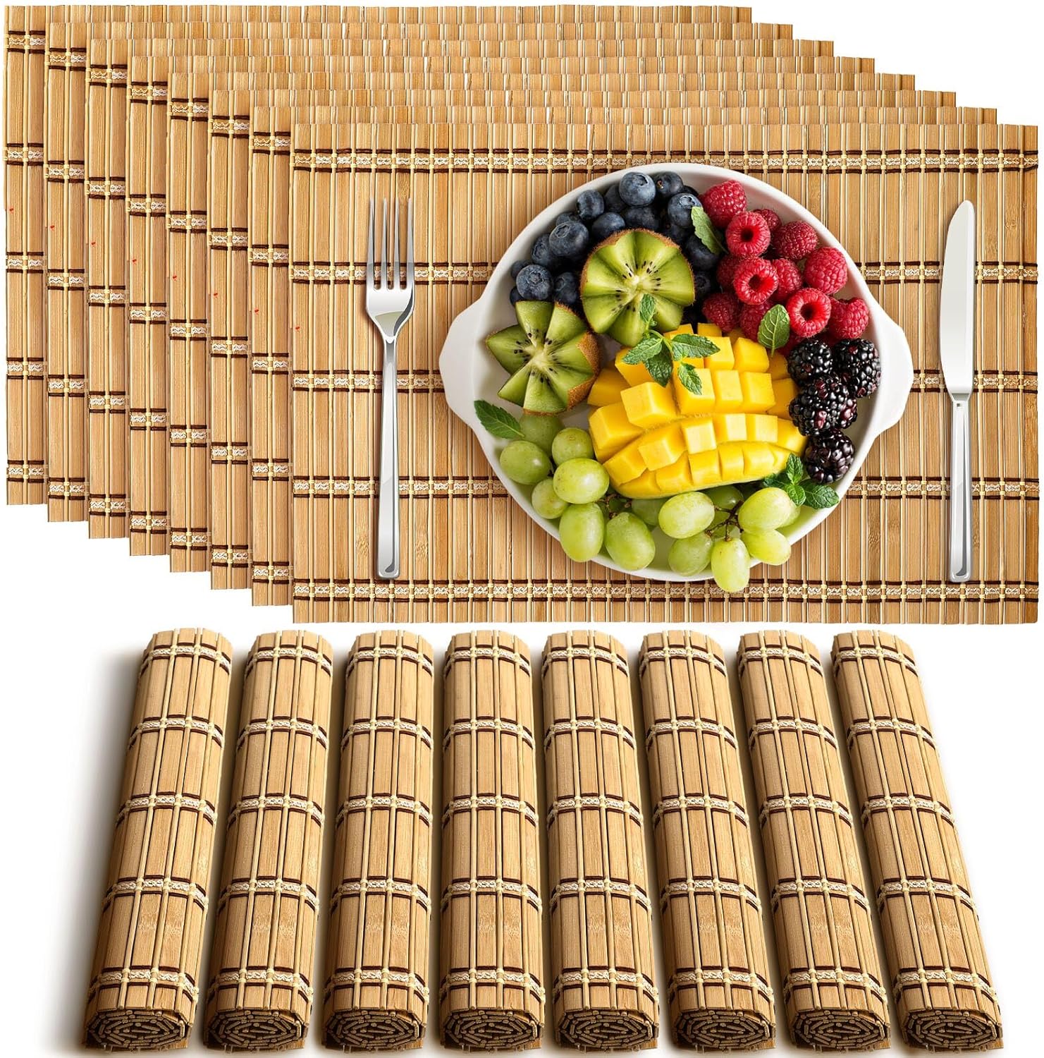 Bencailor Juego de 8 manteles individuales antideslizantes y resistentes al calor, de estilo rústico, lavable y natural para comedor, restaurante,