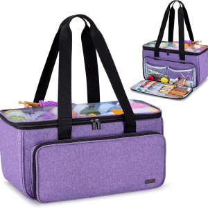 Yarwo Bolsa de hilo de tejer, bolsa de ganchillo con bolsillo para proyectos de limpieza, agujas de tejer (hasta 14 pulgadas) y madejas de hilo, Yarwo Bolsa de hilo de tejer, bolsa de ganchillo con bolsillo para proyectos de limpieza, agujas de tejer (hasta 14 pulgadas) y madejas de hilo,