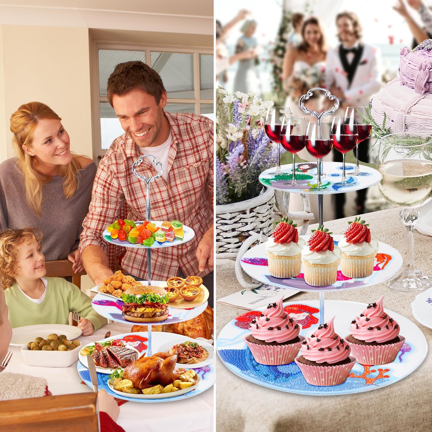 WOWCLAP Soporte para cupcakes de 3 niveles de diamante, bandeja escalonada, se puede utilizar para bodas, fiestas, cupcakes, dulces, postres y