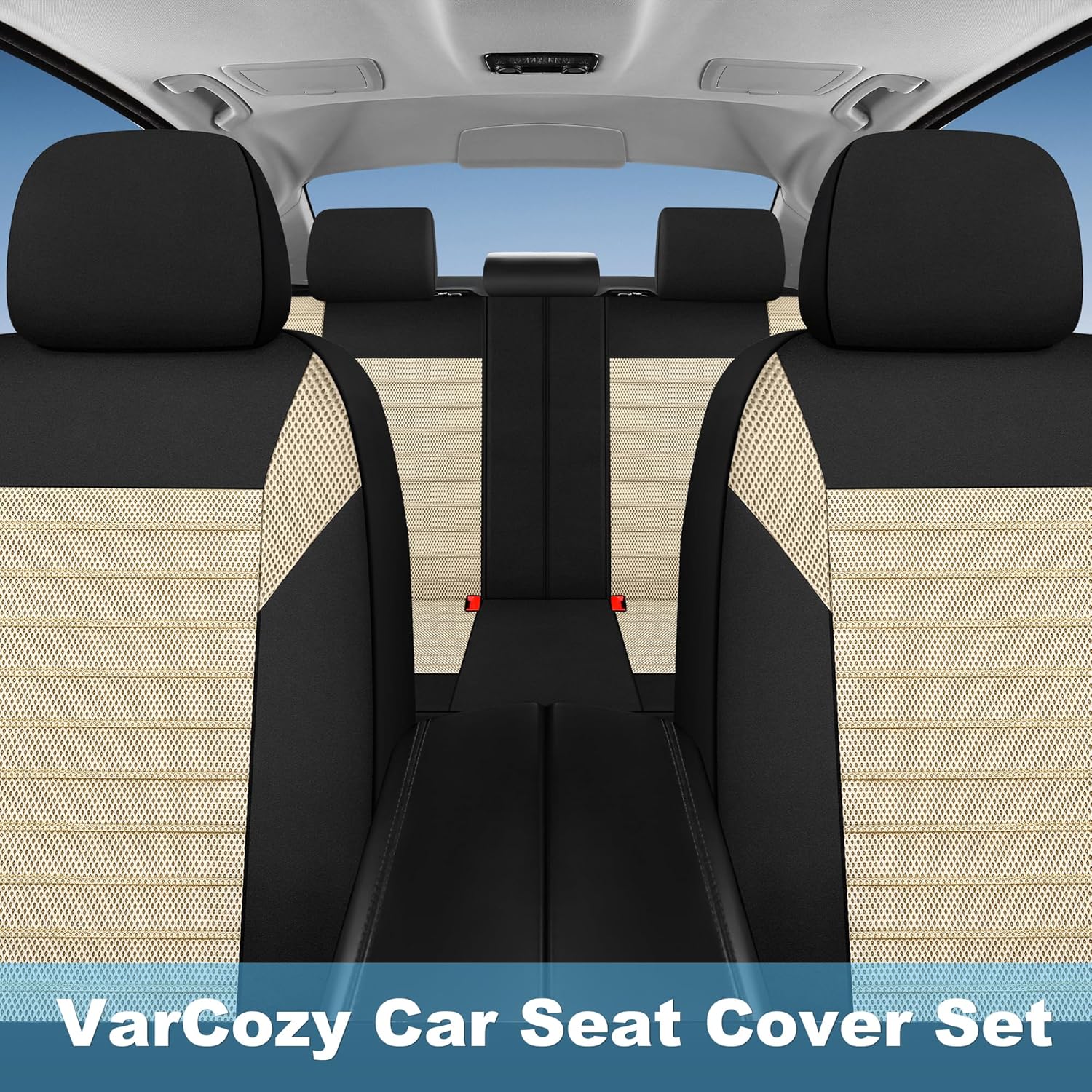Juego completo de fundas de asiento de automóvil, malla de aire 3D, fundas de asiento de banco dividido delanteras y traseras de tela transpirable