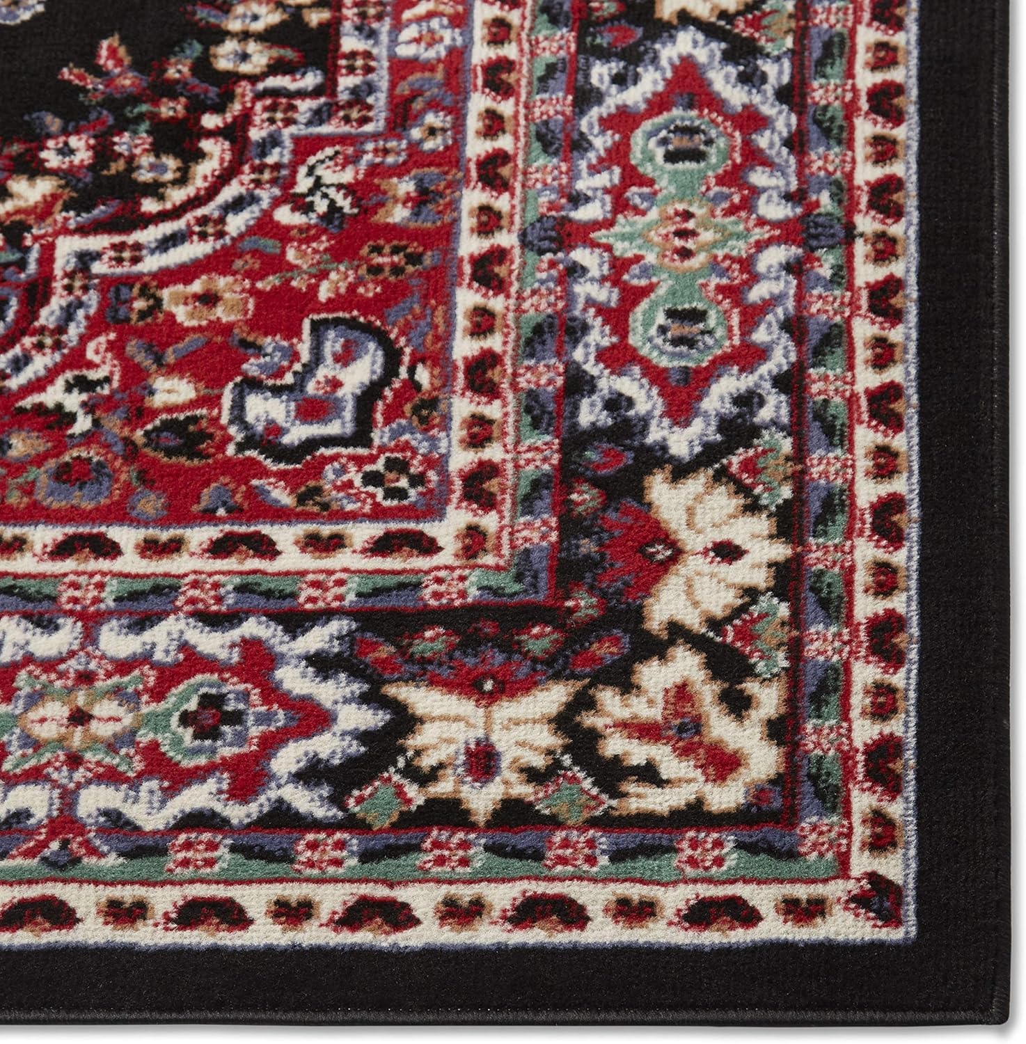 Home Dynamix Premium Sakarya – Tapete tradicional con borde y medallón, negro, tapete rectangular de 5 pies 2 pulgadas x 7 pies 4 pulgadas