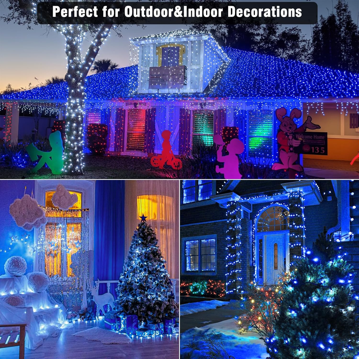 100 luces LED de Navidad de 33 pies para exteriores, 8 modos, tira de luces de Navidad con cable transparente con memoria de tiempo, tira de luces