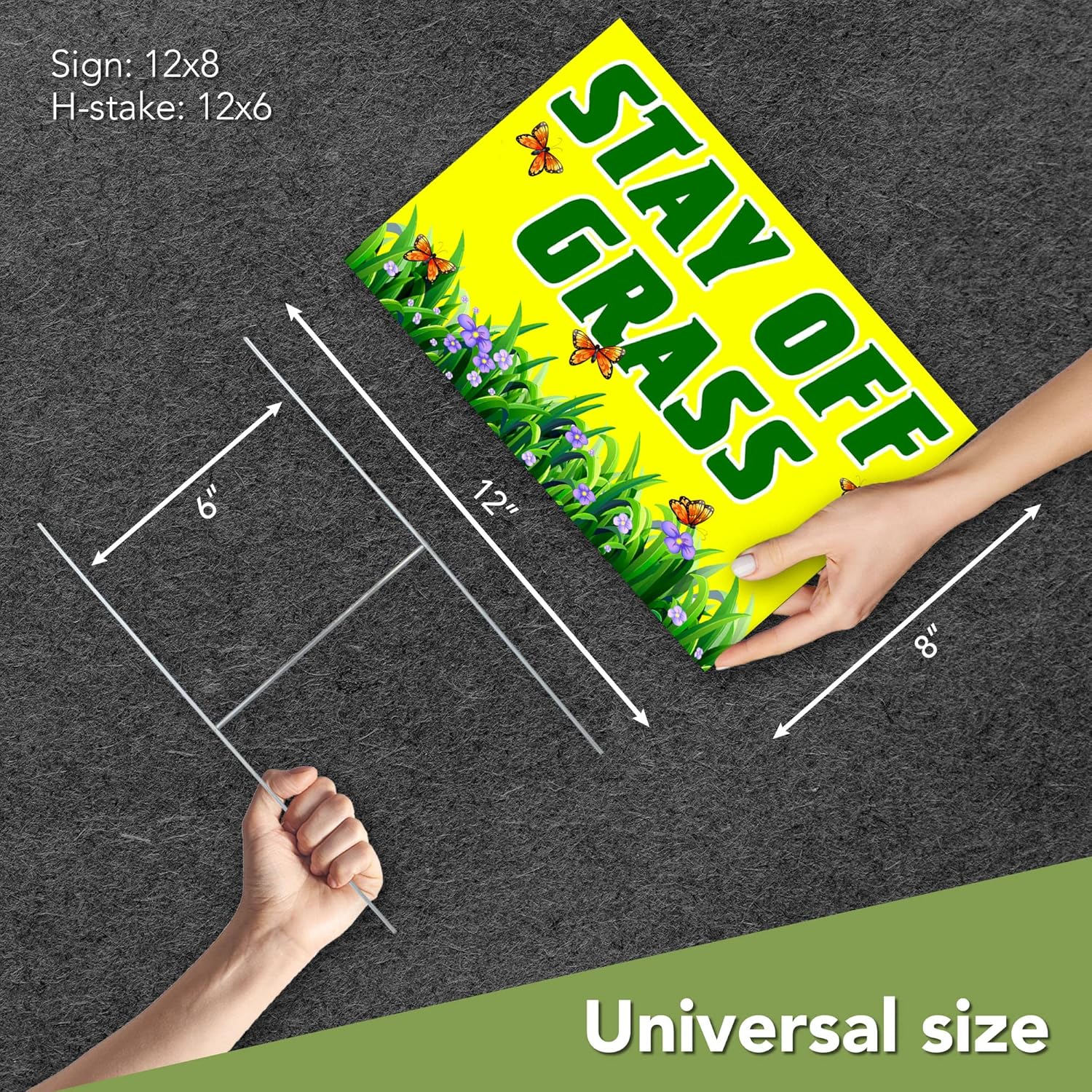 2 carteles de Stay Off Grass For Yard de 8 x 12 pulgadas de doble cara con texto en inglés Keep Off Gras, letrero de Please Keep Off Gras, letreros