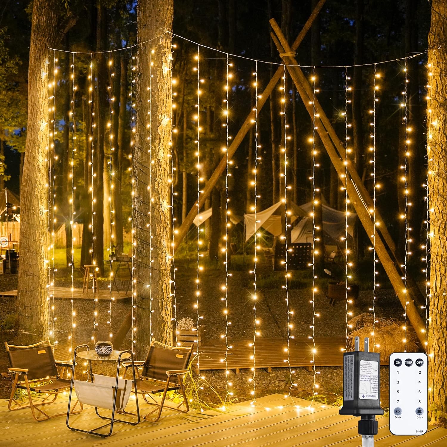 JMEXSUSS 900 luces LED de cortina de Navidad para exteriores, 9.5 x 29.5 pies, luces de Navidad enchufables con control remoto, luces colgantes de