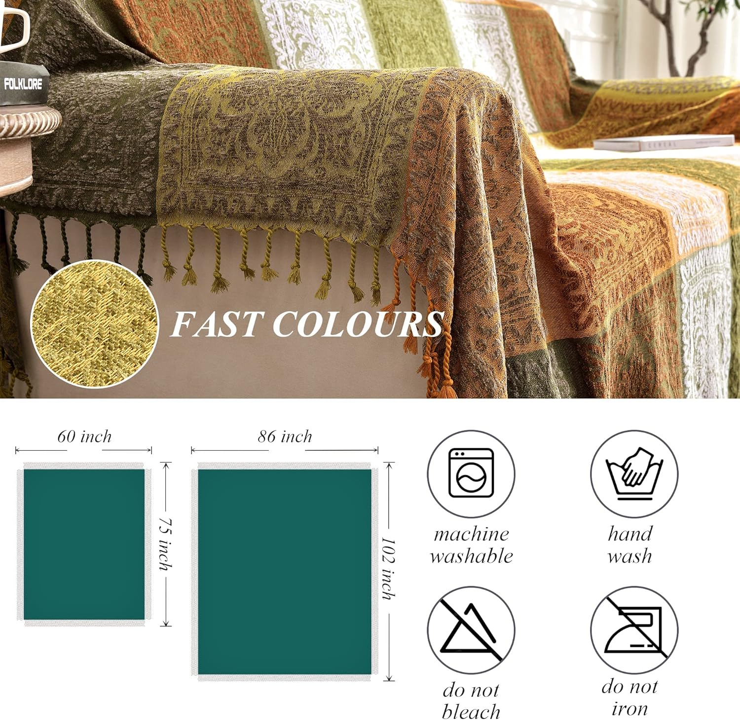 Funda de sofá bohemia, manta bohemia con borlas, decoración hippie para sofá, silla, sofá biplaza, cama, funda bohemia tribal con flecos
