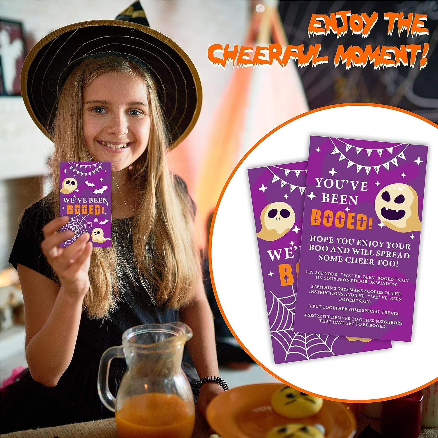 JCVUK Tarjetas de juego de propagación de Halloween, Has sido abucheado! Hemos sido abucheados! 50 tarjetas de juego para difundir alegría para