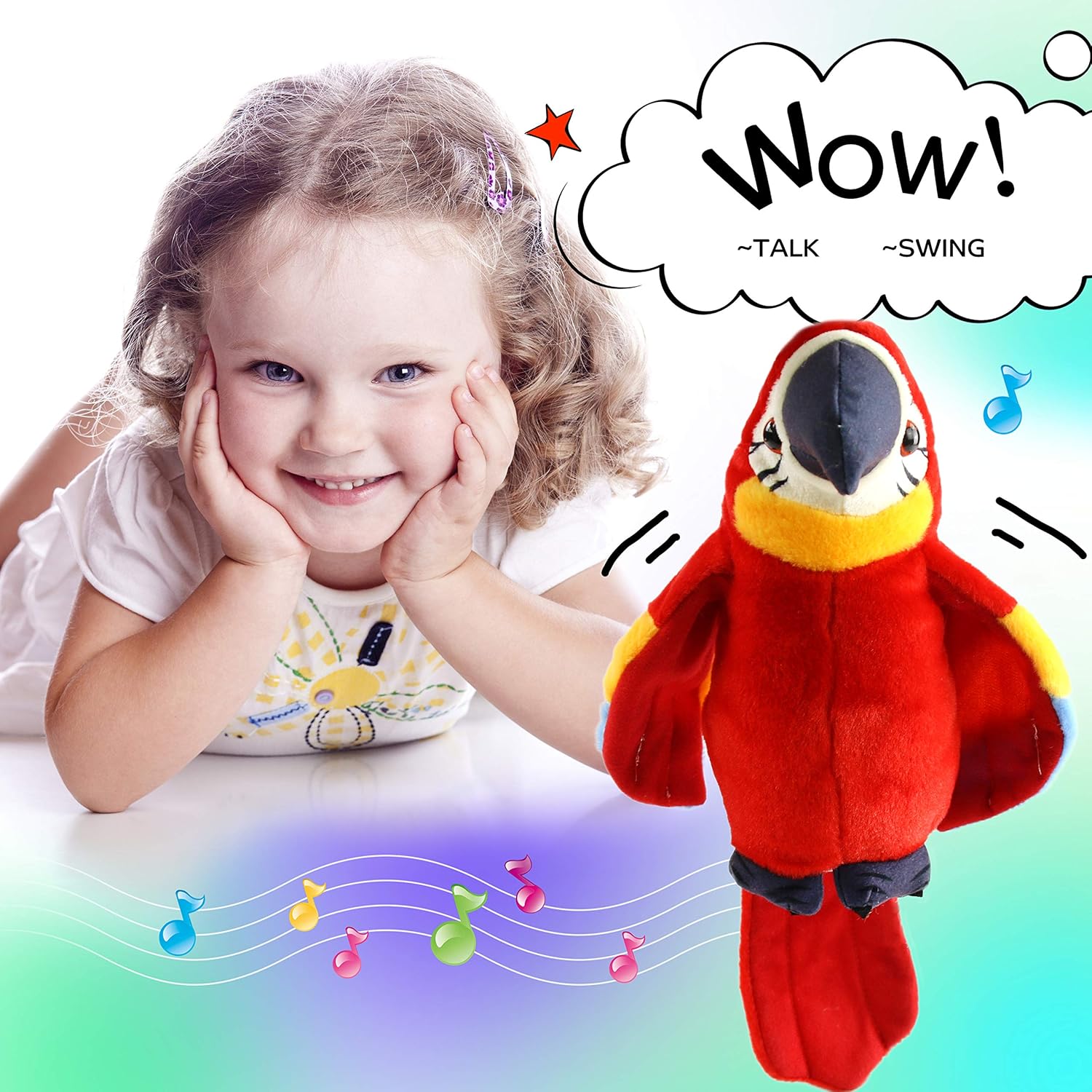 Houwsbaby Pal de peluche parlante, repite lo que dices, animal de peluche de guacamayo, disco electrónico, interactivo, animado, agitado, pájaro,