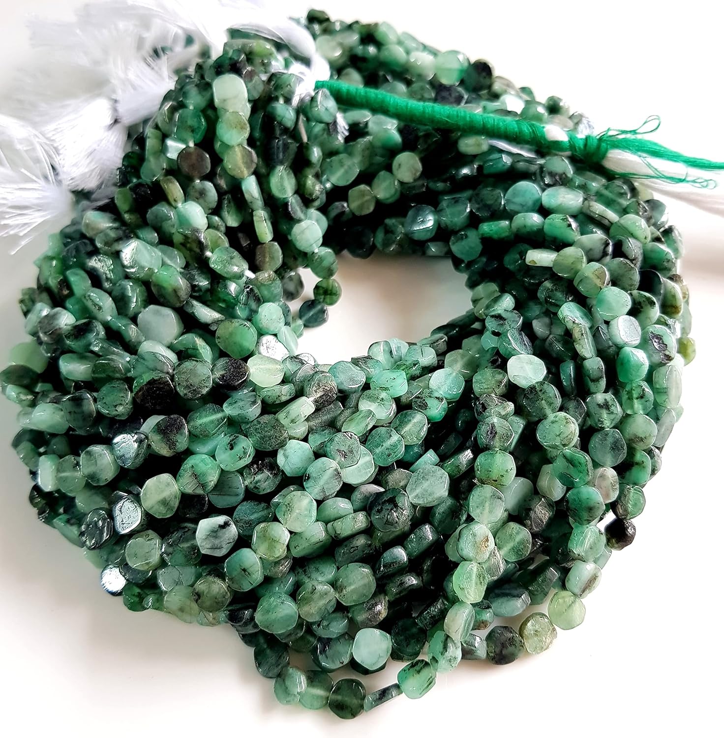 Cuentas de esmeralda de piedras preciosas naturales, cuentas sueltas de esmeralda genuina para hacer joyas, cuentas perforadas en forma de moneda,