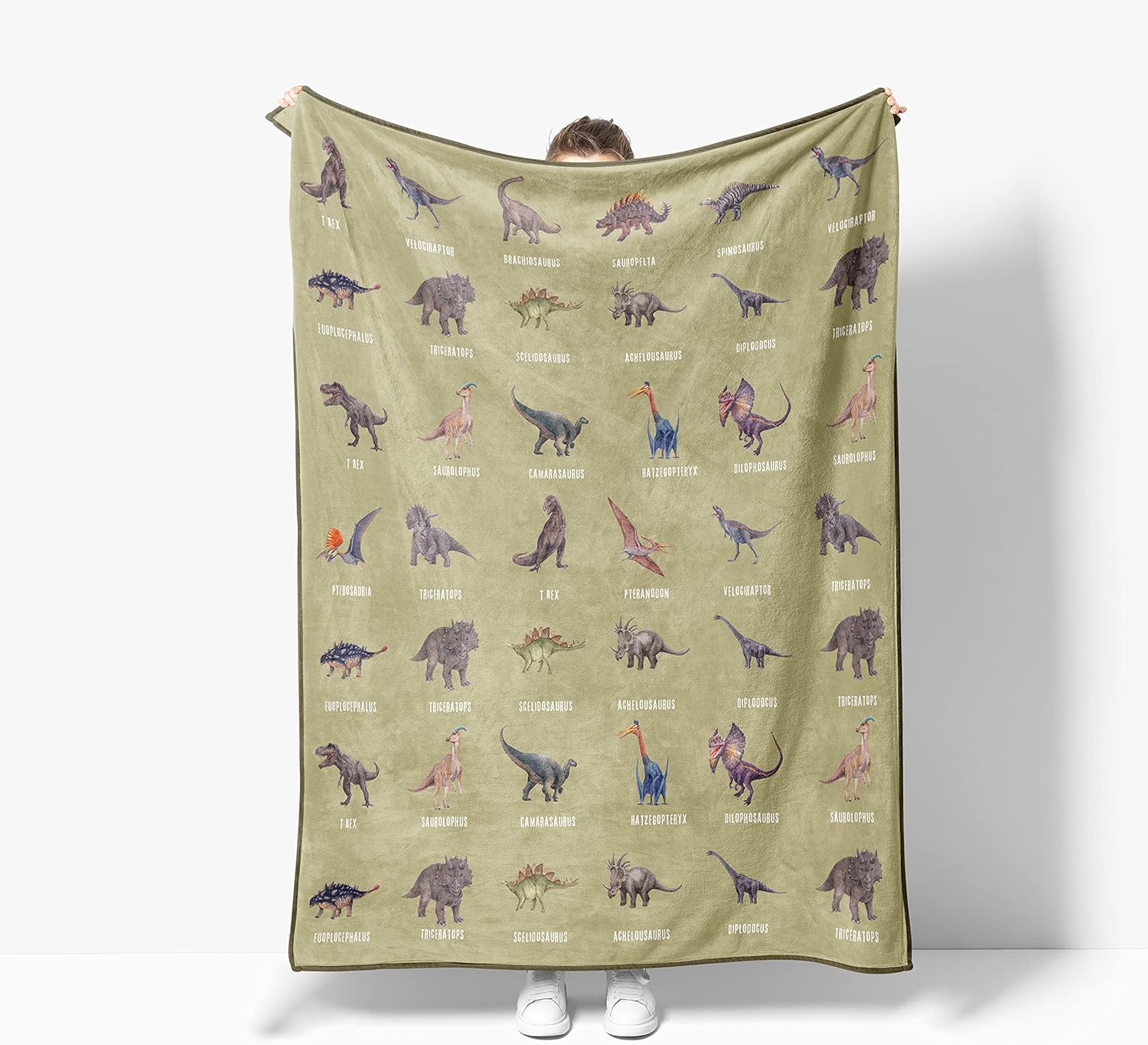 Manta de dinosaurio para niños y adultos, bonita manta de forro polar verde salvia para niños pequeños y niñas, manta suave y cálida de dinosaurio