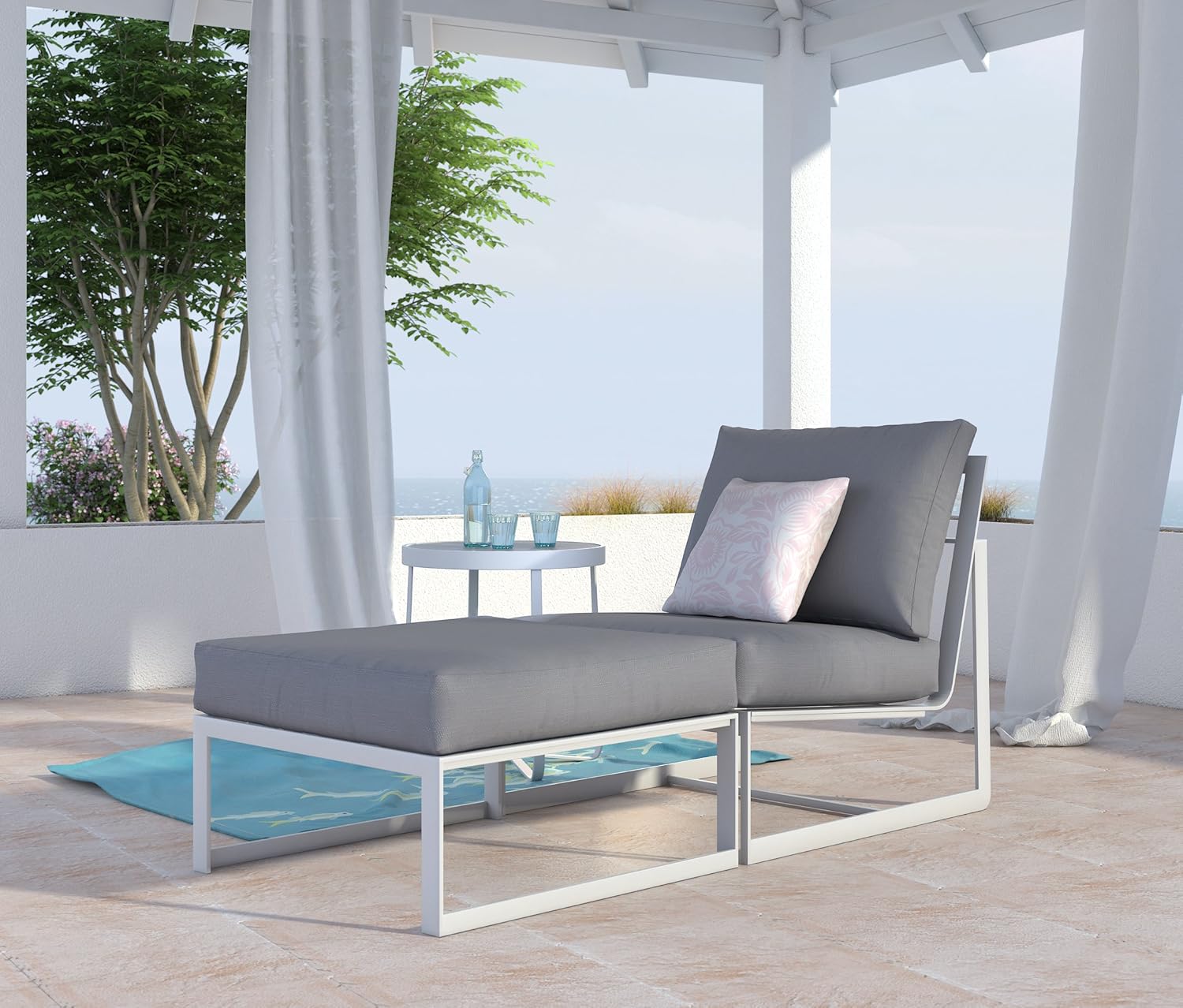 Elle Decor Modern Mirabelle – Colección de muebles modulares para patio al aire libre, marco blanco u dorado, otomano, blanco
