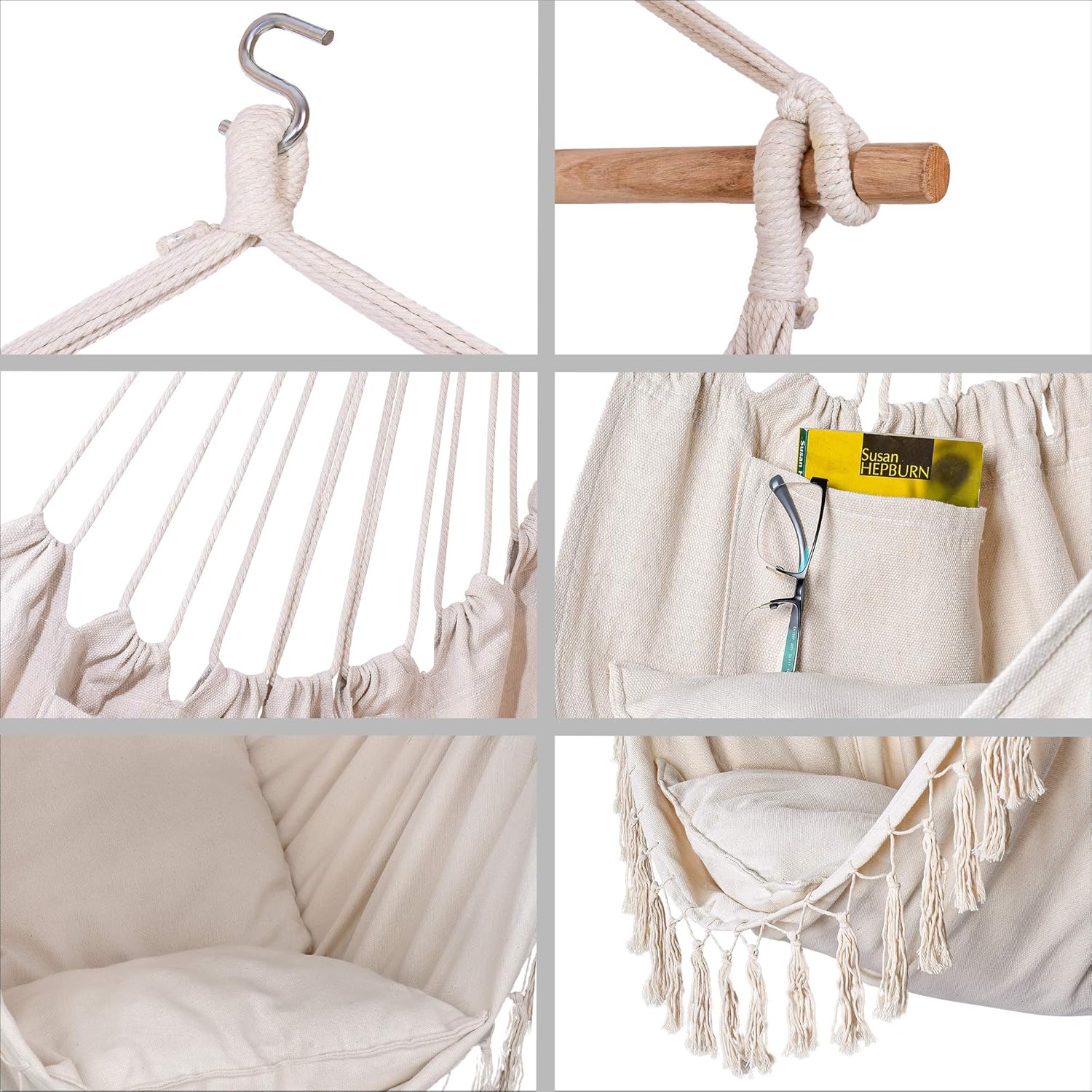 Sorbus Silla hamaca para dormitorios, interiores o exteriores, asiento de cama columpio extralargo, algodón de calidad para una comodidad y