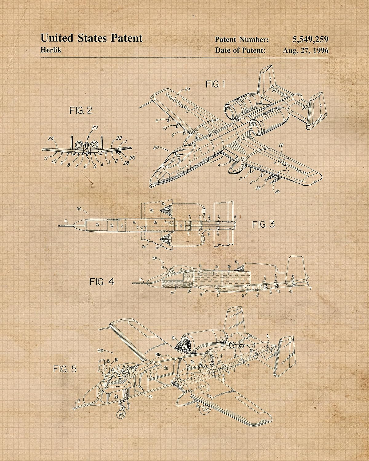 Vintage A10 Warthog Aircraft Patent Prints, 4 (8×10) Photos, Wall Art Decor for Home Office USA Aviation Defense School Engineer Student Teacher